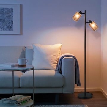 ZMH Stehlampe Vintage Stehleuchte Retro Wohnzimmer Industrial Schwarz Gold, LED wechselbar, ohne Birne, E14, 2 flammig