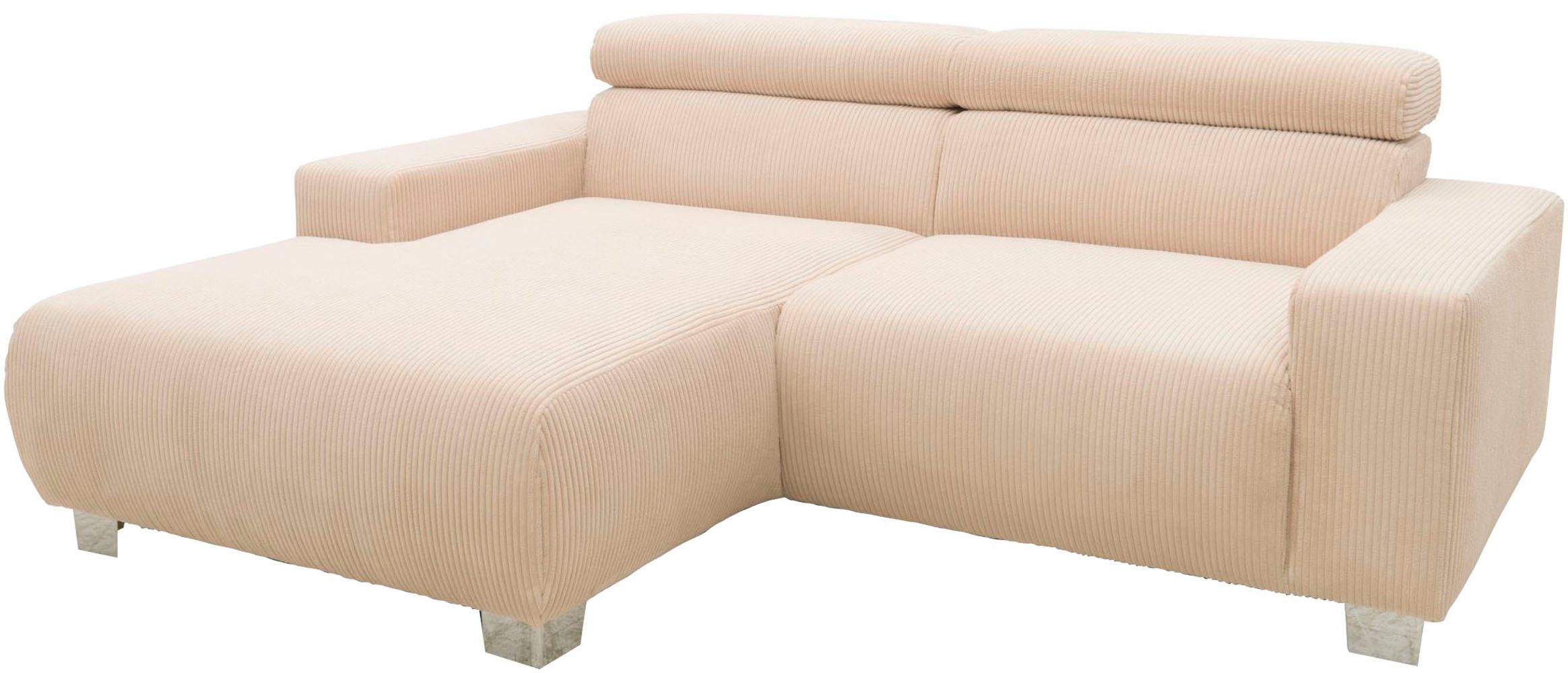 DOMO collection Ecksofa 100030 inkl. Kopfteilverstellung, guter Sitzkomfort, Cordbezug, L-Form, mit komfortabler Wellenunterfederung, ideal für kleine Räume