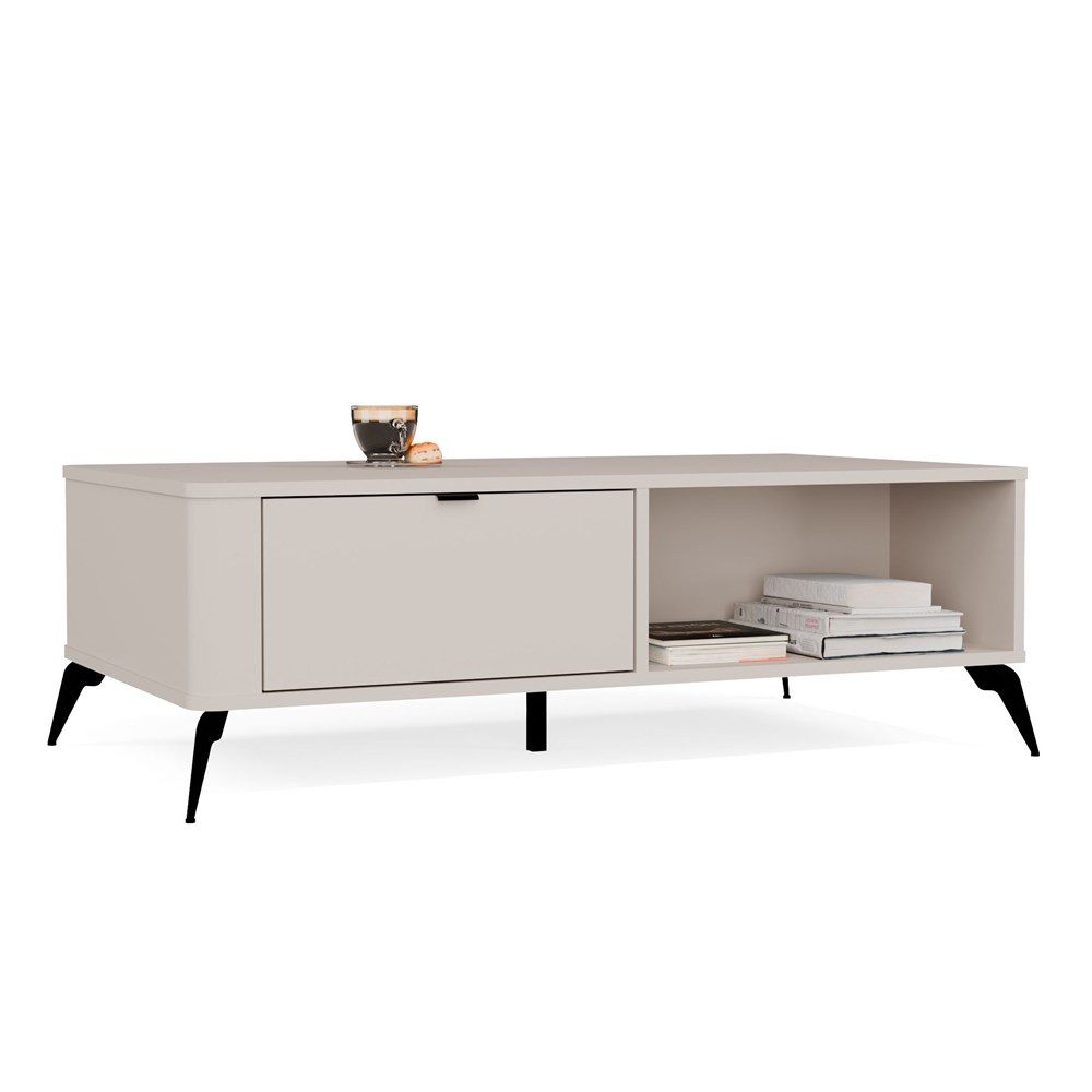 ibonto Couchtisch Couchtisch 110 cm mit 2 Schubladen, 2 Fächern, Kaschmir