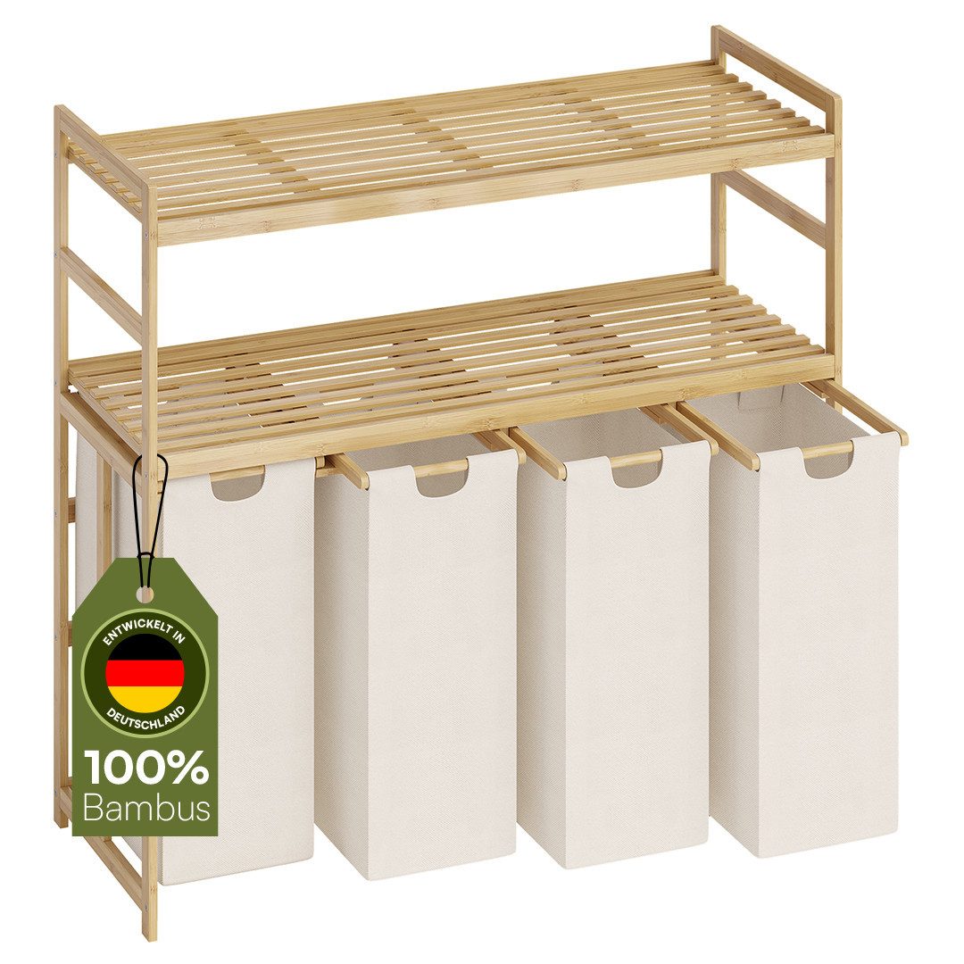Bellamio Wäschekorb Newa aus Bambus (4 Fächer mit 2 Ablagen, Beige 200 L), günstig online kaufen