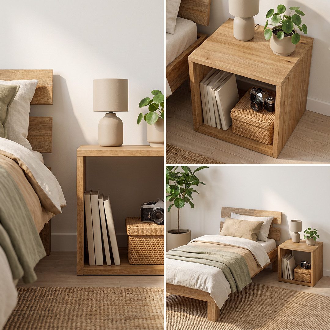 skølm Nachttisch Floki aus Eiche Massivholz (1-St), Nachtschrank offen, 40x40x40 cm – Bild 4 von 5