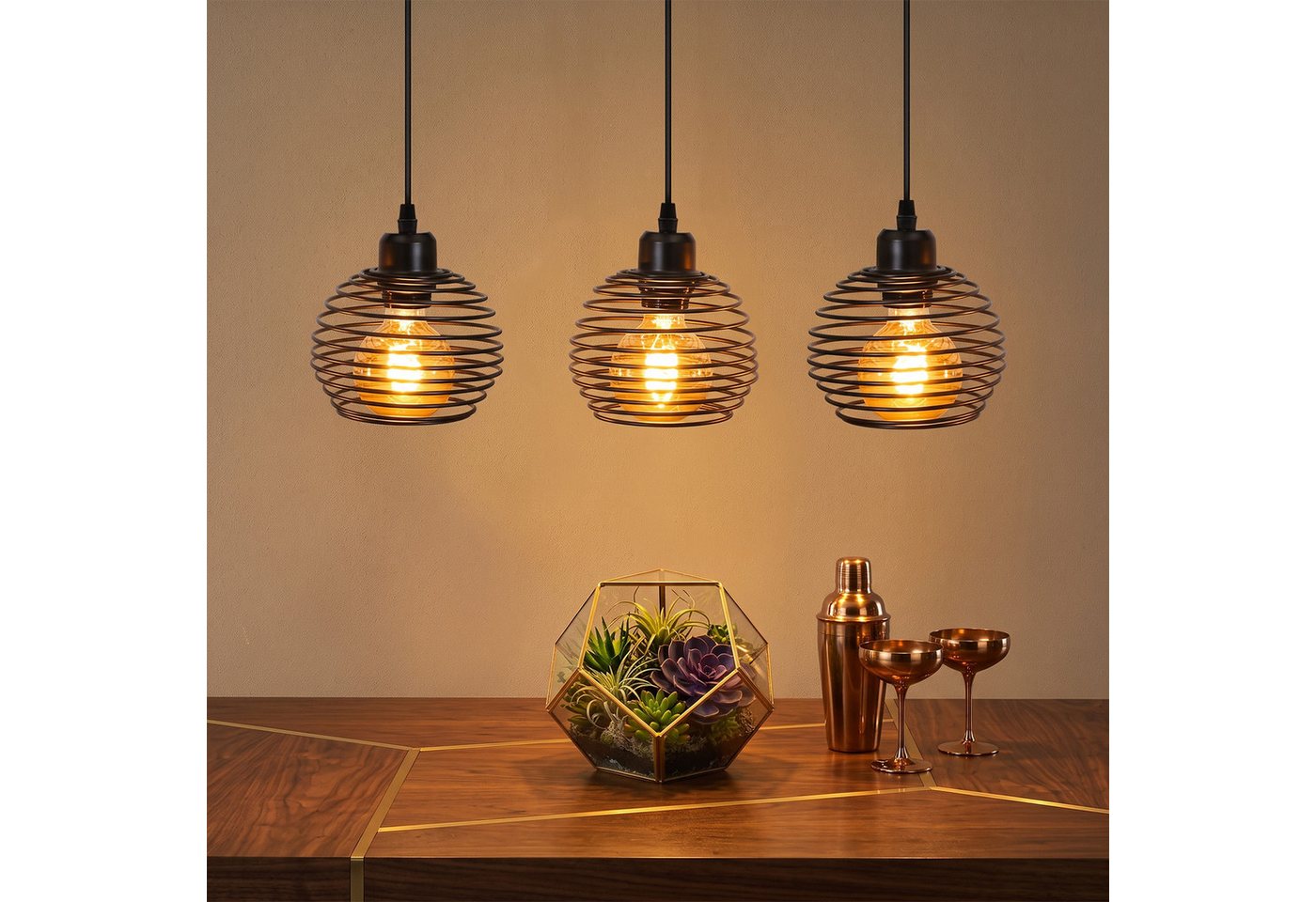 Nettlife Pendelleuchte Schwarz Esstisch Vintage Metall E27 Hängelampe Retro Hängeleuchte, LED wechselbar, für Esstisch Küche Esszimmer Wohnzimmer Arbeitszimmer Büro