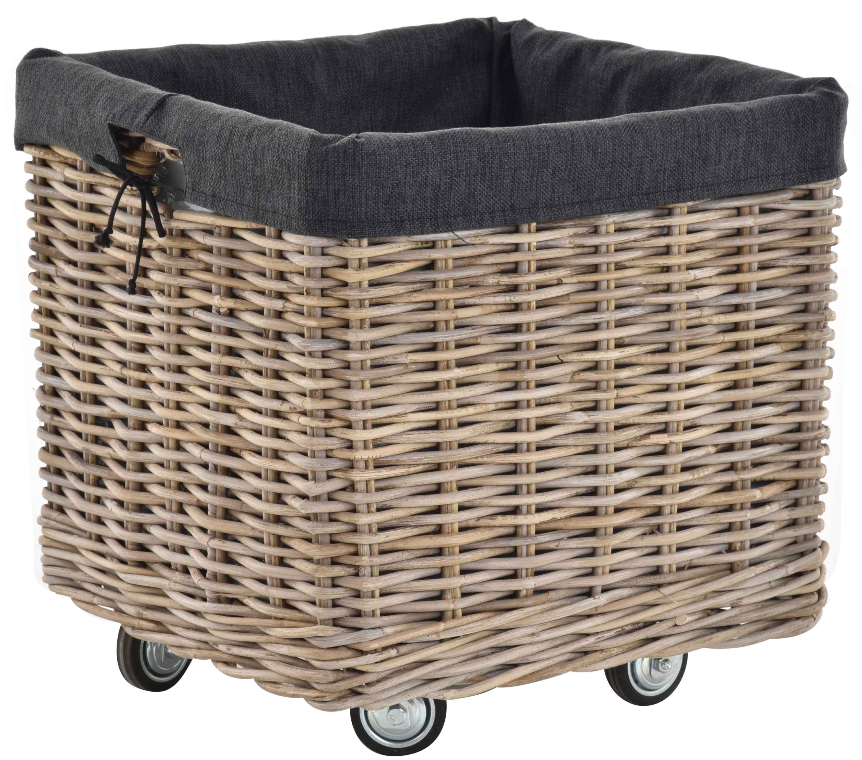 Krines Home Kaminholzkorb Rollkorb Groß Holzwagen Natur Rattan Kamin Rollwagen Quadratisch, mit Griffen, mit Rollen, mit Inlett