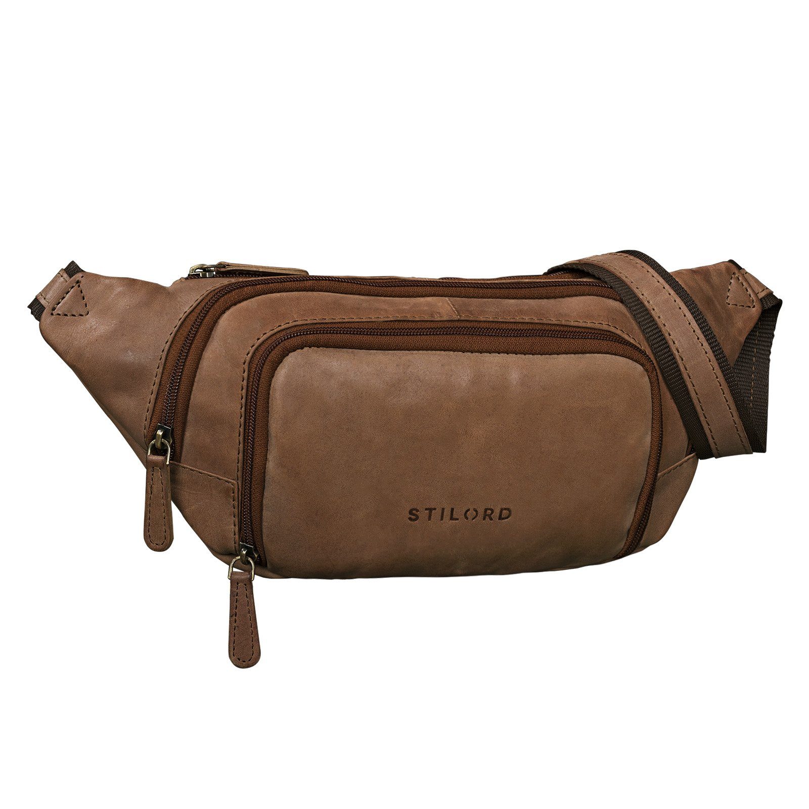 STILORD Gürteltasche "Luke" Bauchtasche Leder Herren Damen cognac - hellbraun