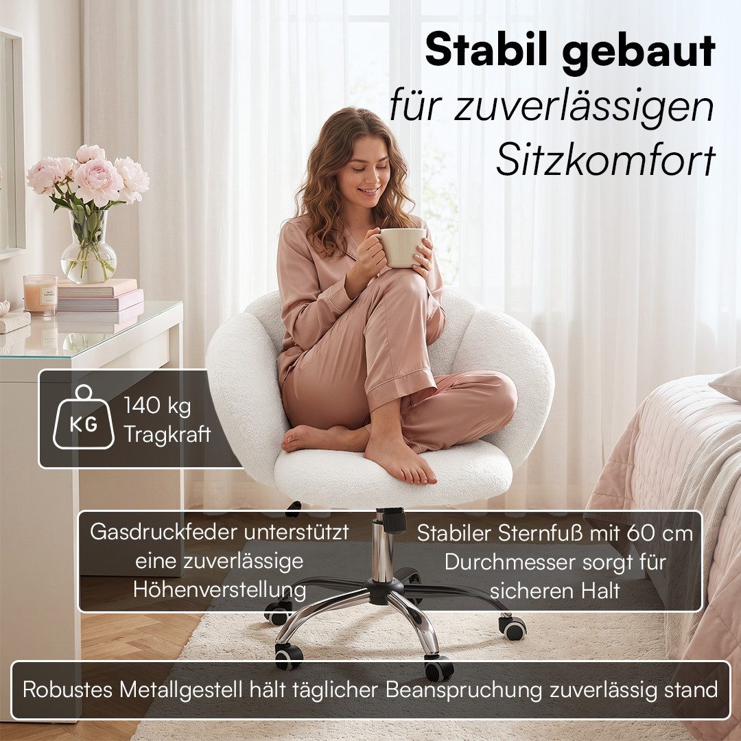 Bellamio Drehstuhl Meli Wolkenstuhl (weiß, Bürostuhl höhenverstellbar & drehbar), bis 140 kg, Schmink- & Schreibtischstuhl mit verstellbarer Rückenlehne – Bild 5 von 5