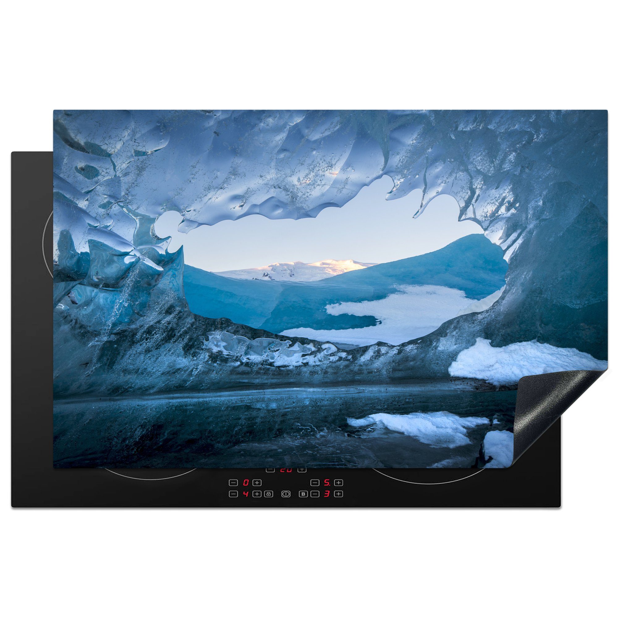 MuchoWow Herdblende-/Abdeckplatte Blick auf die isländischen Berge von der Eishöhle Vatnajökull, Vinyl, (1 tlg), 81x52 cm, Induktionskochfeld Schutz für die küche, Ceranfeldabdeckung