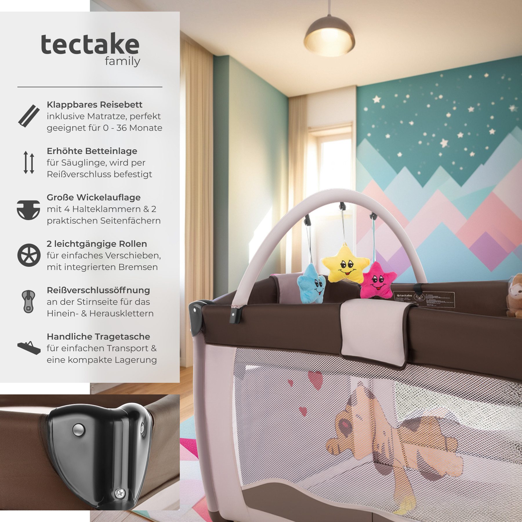 tectake Baby-Reisebett Kinderbett mit Wickelauflage und Transporttasche 132 günstig online kaufen