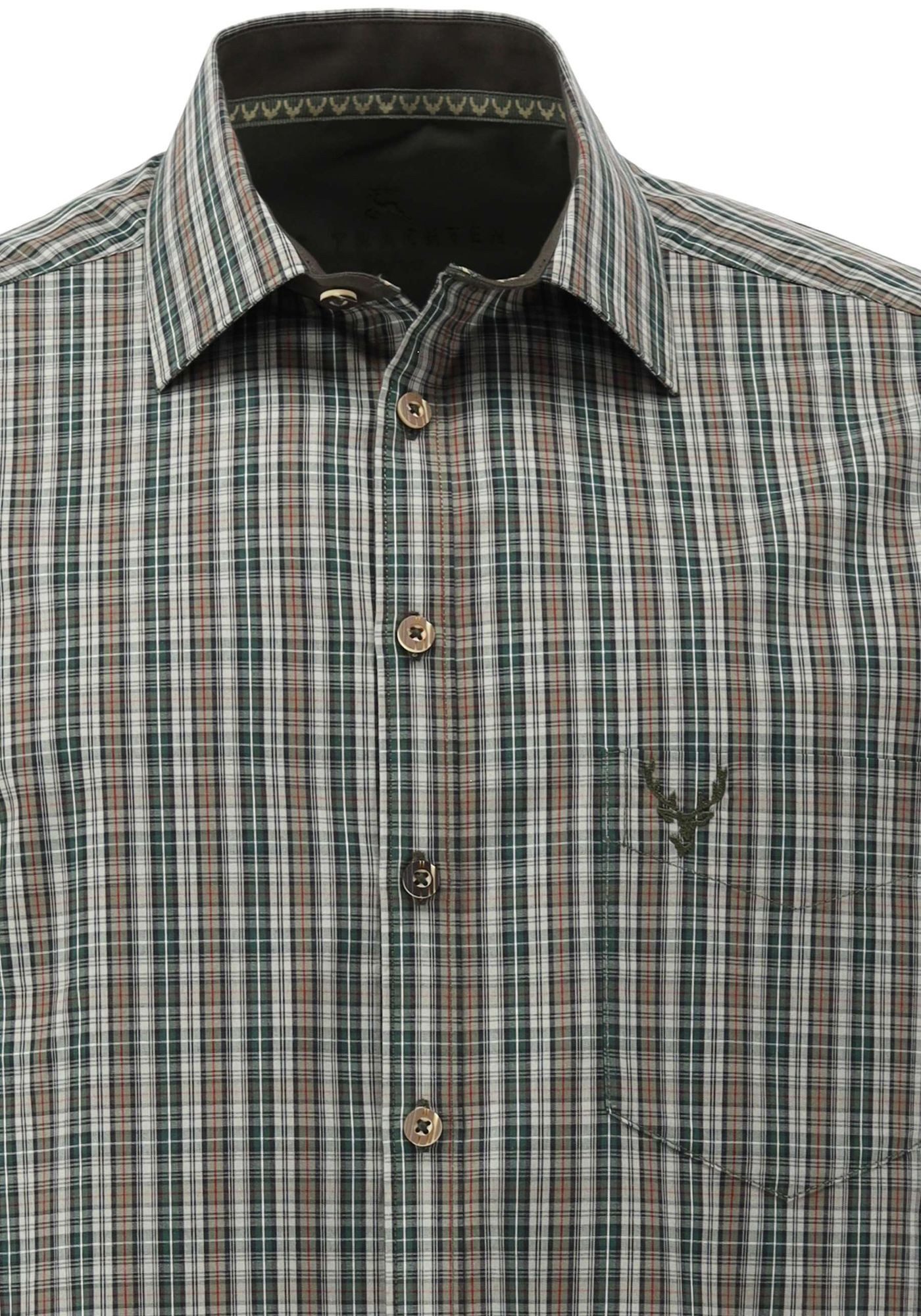 OS Trachten Outdoorhemd Wator Slim Fit, Haifischkragen, 1/1-Arm, Hirsch-Stick auf Brusttasche