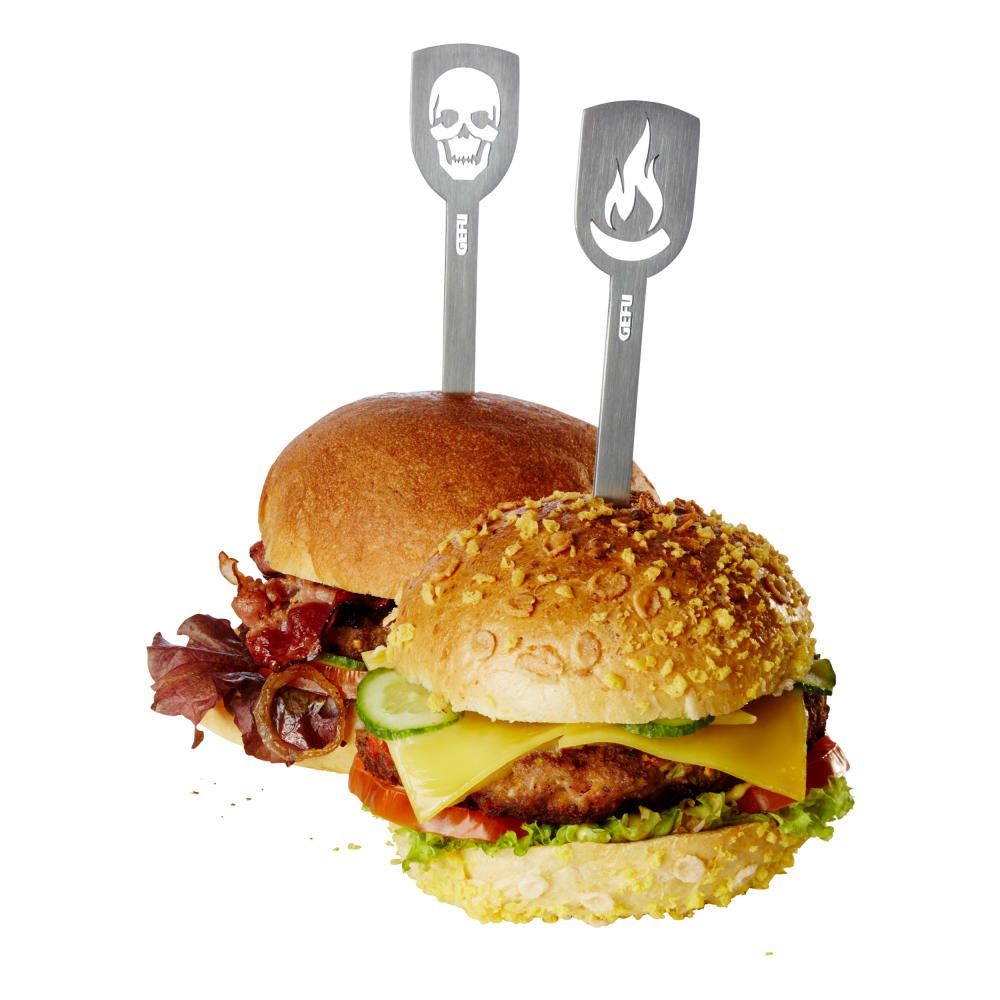 Partyspieße Hamburger-Spieße Torro 2er Set Totenkopf & Flamme