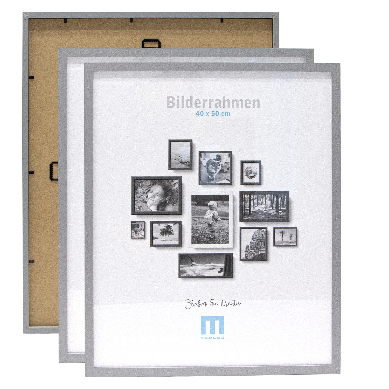 M MERCEO Bilderrahmen, 2er Set 40x50cm Bilderrahmen in grau (MDF, Acrylglas, Wandhalterung)