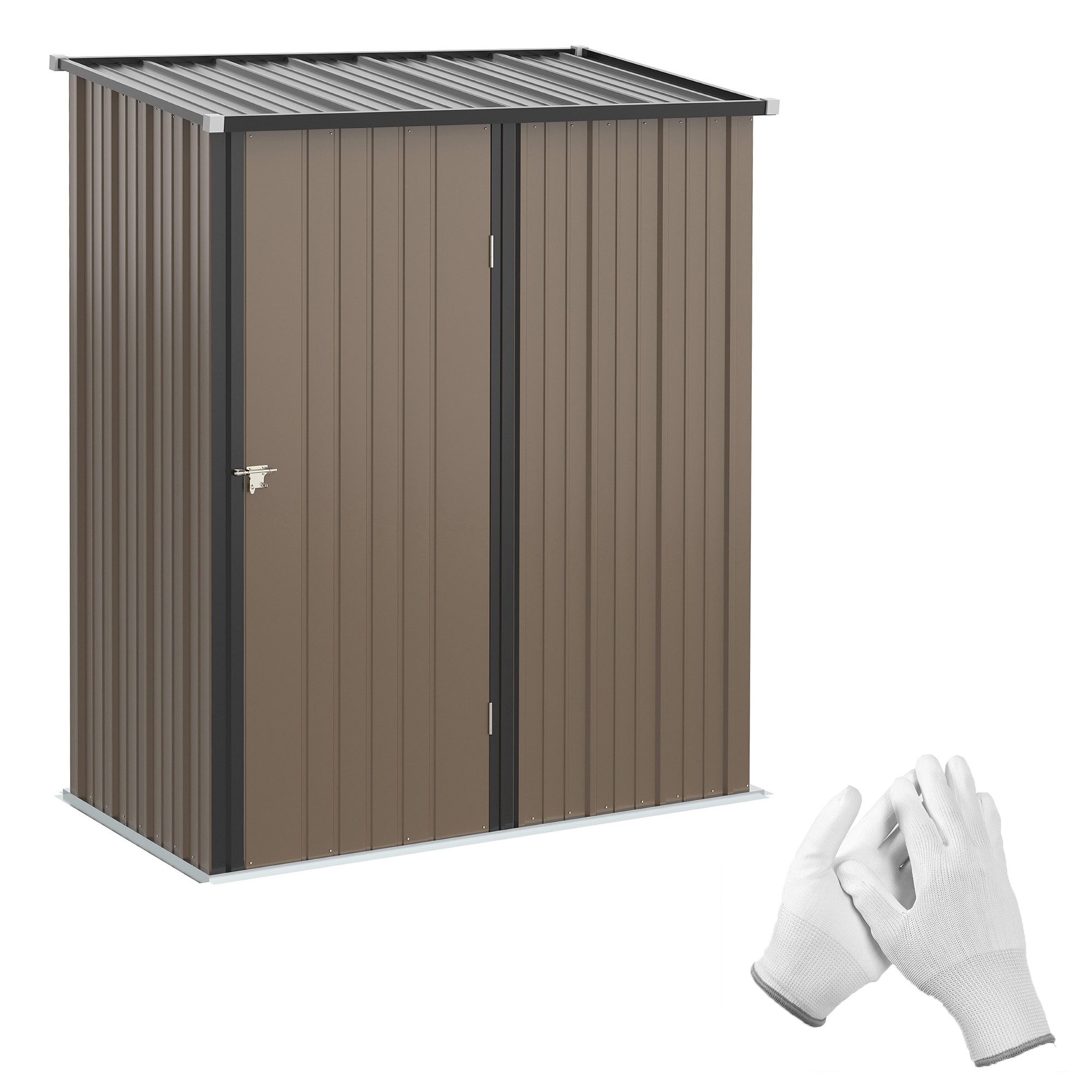 MC Star Gerätehaus mit Pultdach 1,34 m² Metall Gartenhaus Geräteschuppen verzinkter, Stahl Braun 161,5 x 94,5 x 196 cm