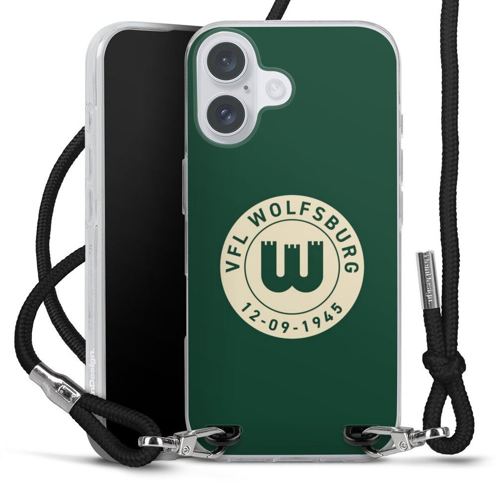 DeinDesign Handyhülle VfL Wolfsburg 80 Jahre Offizielles Lizenzprodukt, Apple iPhone 16 Plus Handykette Hülle mit Band Case zum Umhängen