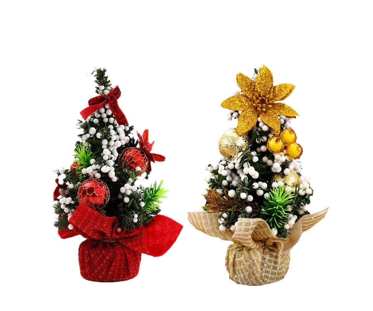 XDeer Künstlicher Weihnachtsbaum 2 Stück Mini Weihnachtsbaum 20cm,Weihnachtsbaum künstlich klein, Mini Weihnachts Baum mit Dekorationen