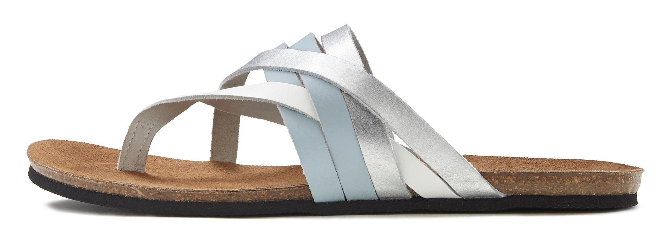 LASCANA Sommerschuh, offener Schuh, Pantolette, Sandale, Zehentrenner aus Leder mit Korkfußbett