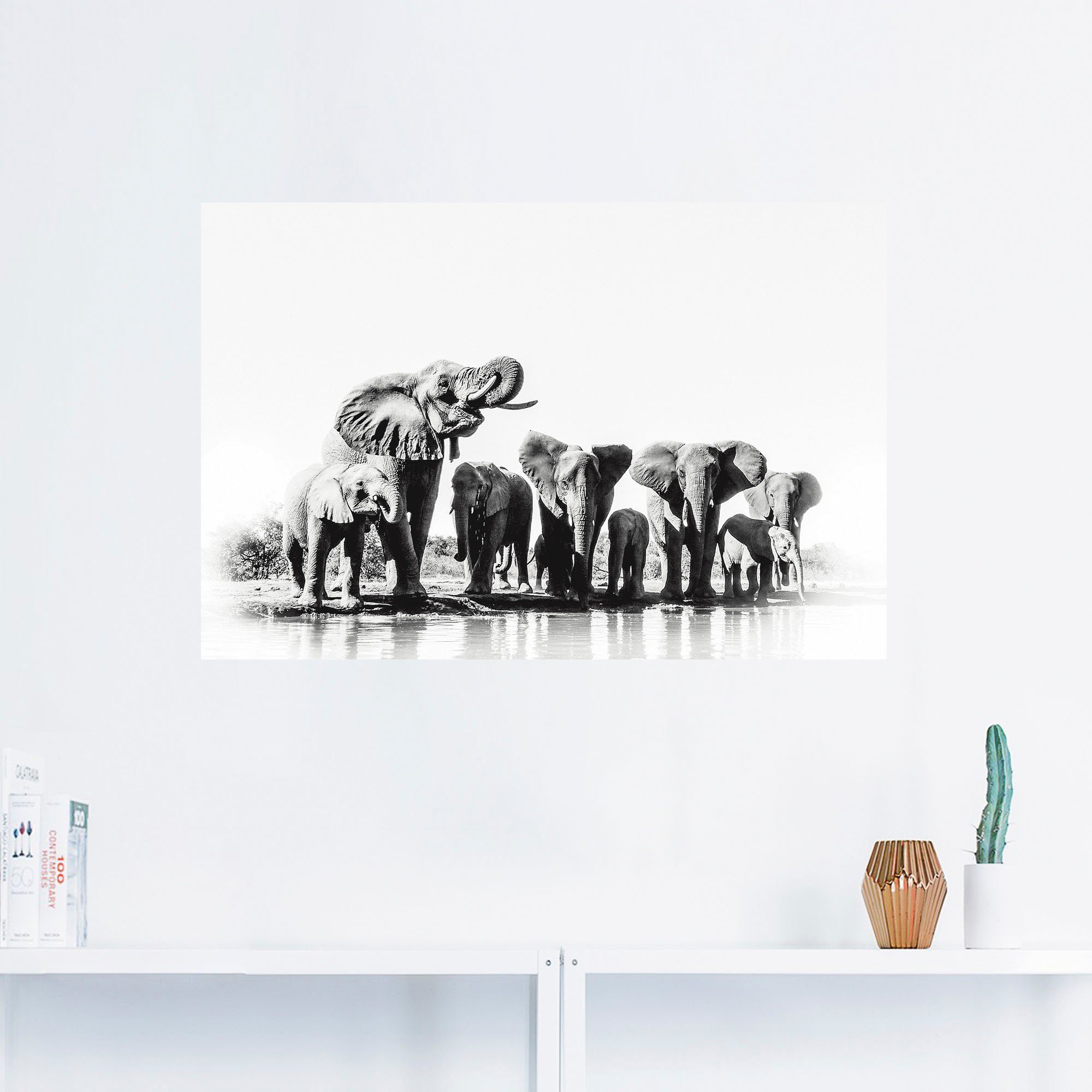 Artland Wandbild »Elefanten am Wasserloch«, Elefanten Bilder (1 Stück), in vielen Größen & Produktarten - Alubild / Outdoorbild für den Außenbereich, Leinwandbild, Poster, Wandaufkleber / Wandtattoo auch für Badezimmer geeignet-HomeTrends