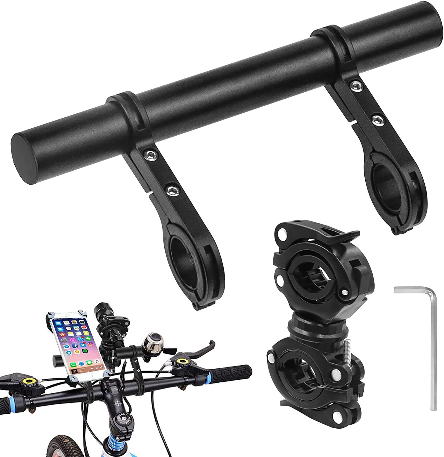 SURFOU Fahrradlenker Fahrrad-Lenker-Verlängerung 20 cm – Alu-Extender für 25,4-31,8 mm, (Ultraleichte Alu-Konstruktion, 20 cm Verlängerung, Platzsparender Lenkererweiterer mit rutschfestem Dichtungsdesign – Für Handy, GPS & Lampe)