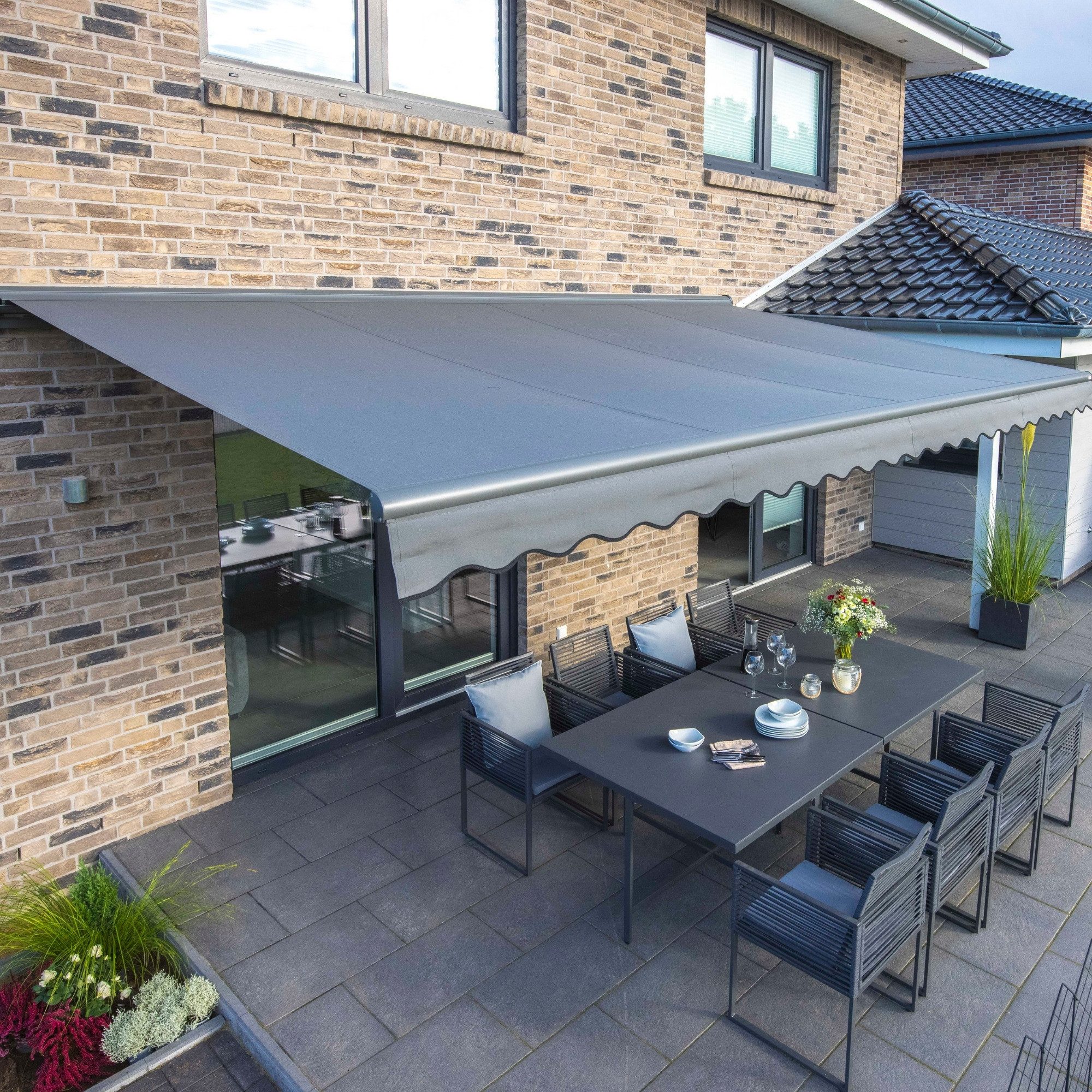 Spettmann Hitzeschutz-Markise Spettmann SUN LED Halbkassettenmarkise 350x250 cm Funkmotor Anthrazit