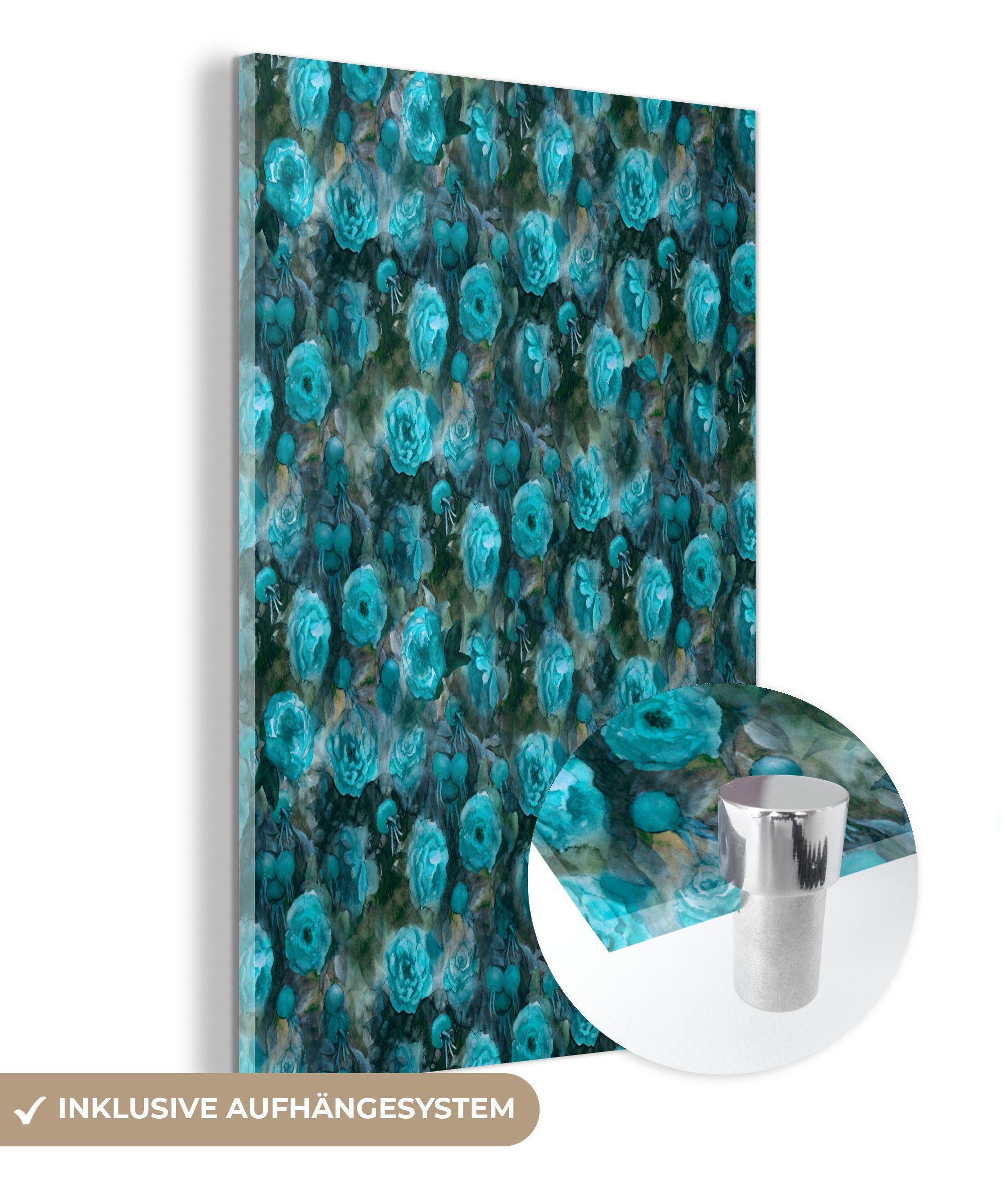 MuchoWow Acrylglasbild Blumen - Rosen - Blau, (1 St), Glasbilder - Bilder auf Glas Wandbild - Foto auf Glas - Wanddekoration