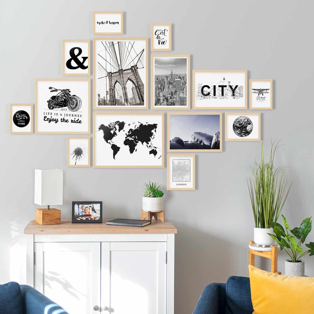 PHOTOLINI Bilderrahmen 14er Set Modern Schmal 10x15 bis 30x40 cm günstig online kaufen