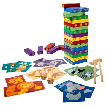 all Kids United Lernspielzeug Holz Kinder-Spielzeug Stapelturm (Wackelturm Stapelspiel mit Tier-Motiven), Montessori Lernspielzeug
