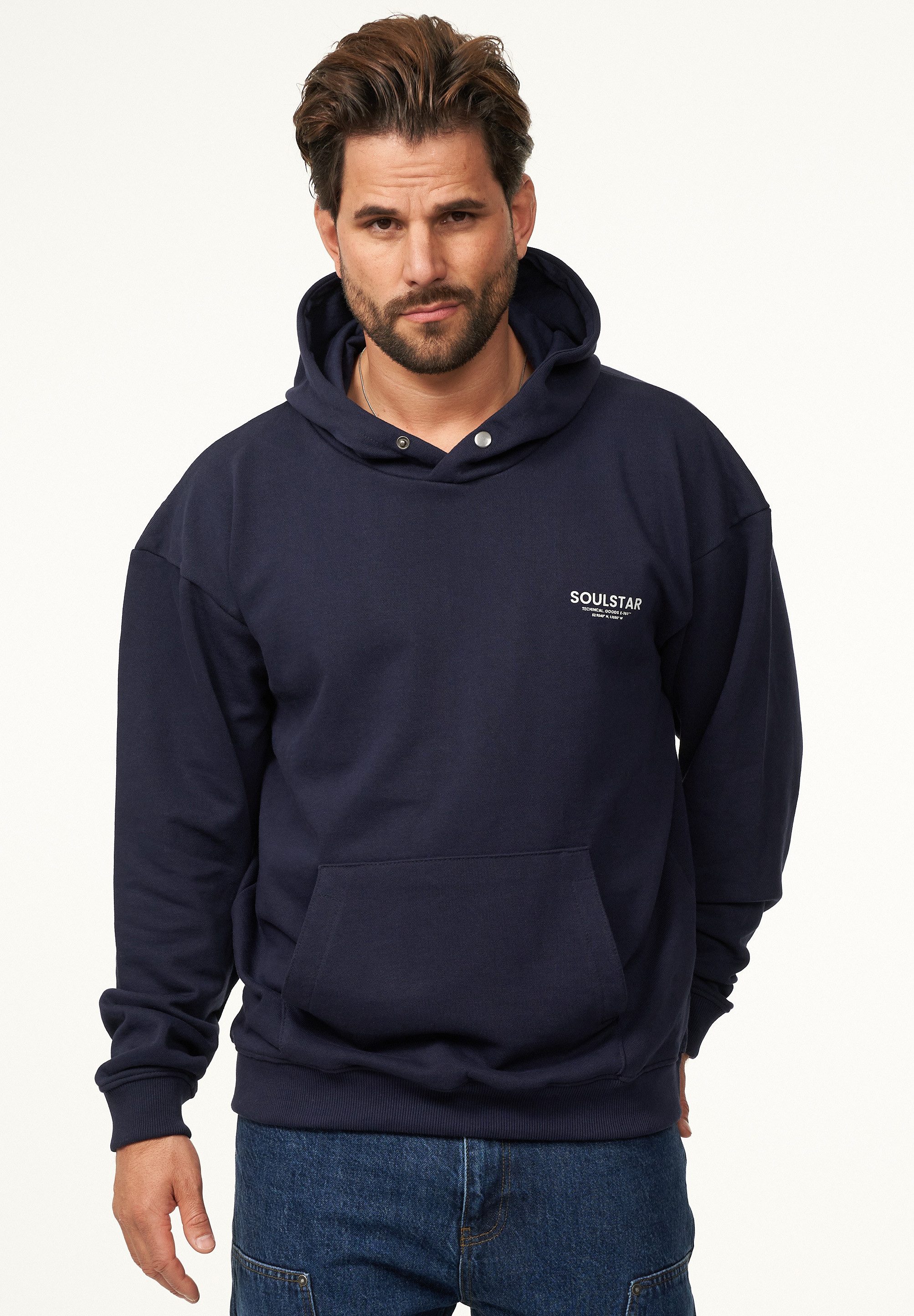 SOULSTAR Hoodie S2ANSAN Herren Oversize Kapuzenpullover mit Button Pullover günstig online kaufen