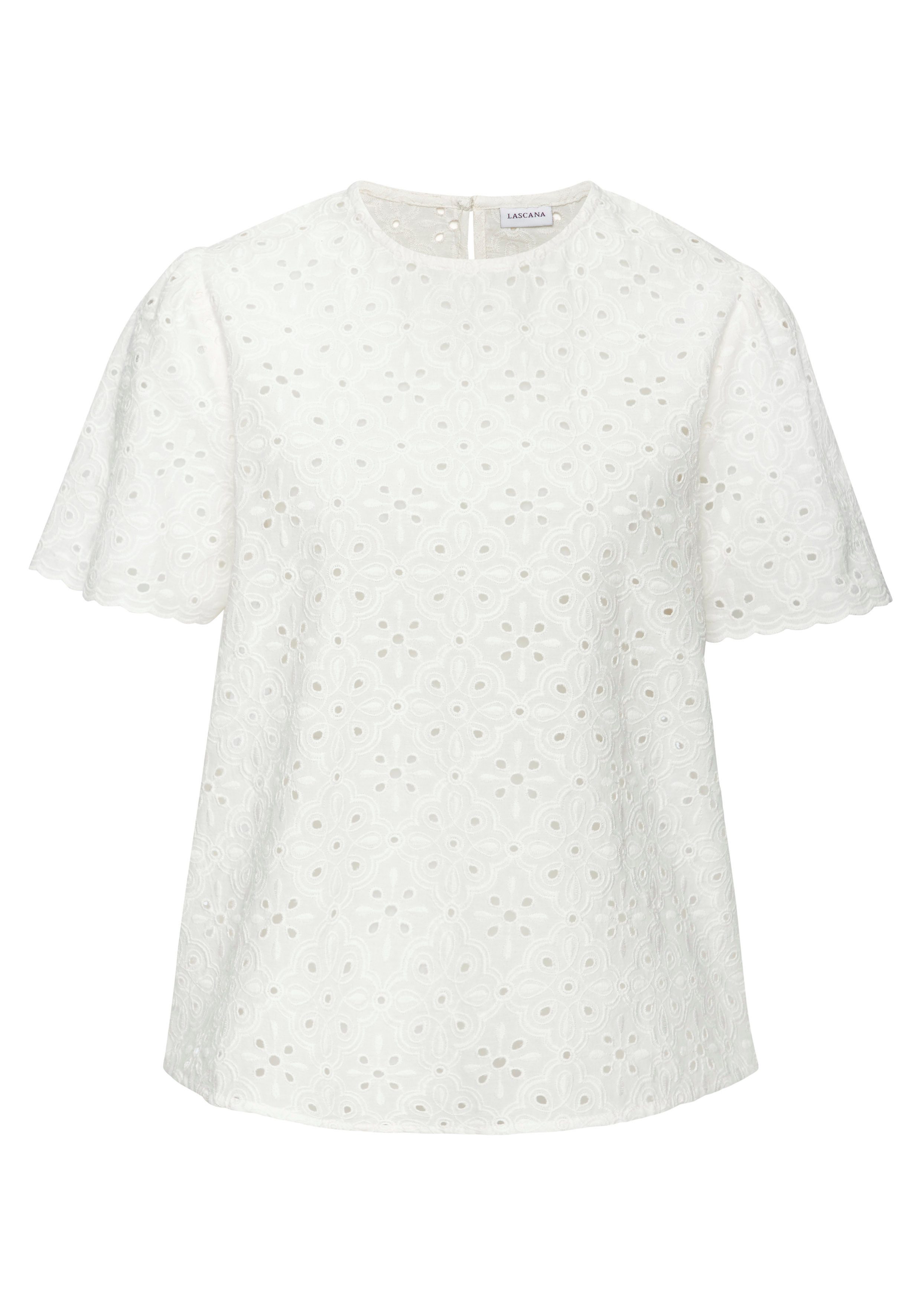 LASCANA Kurzarmbluse mit Lochstickerei, Damenbluse, casual-elegant – Bild 2 von 5