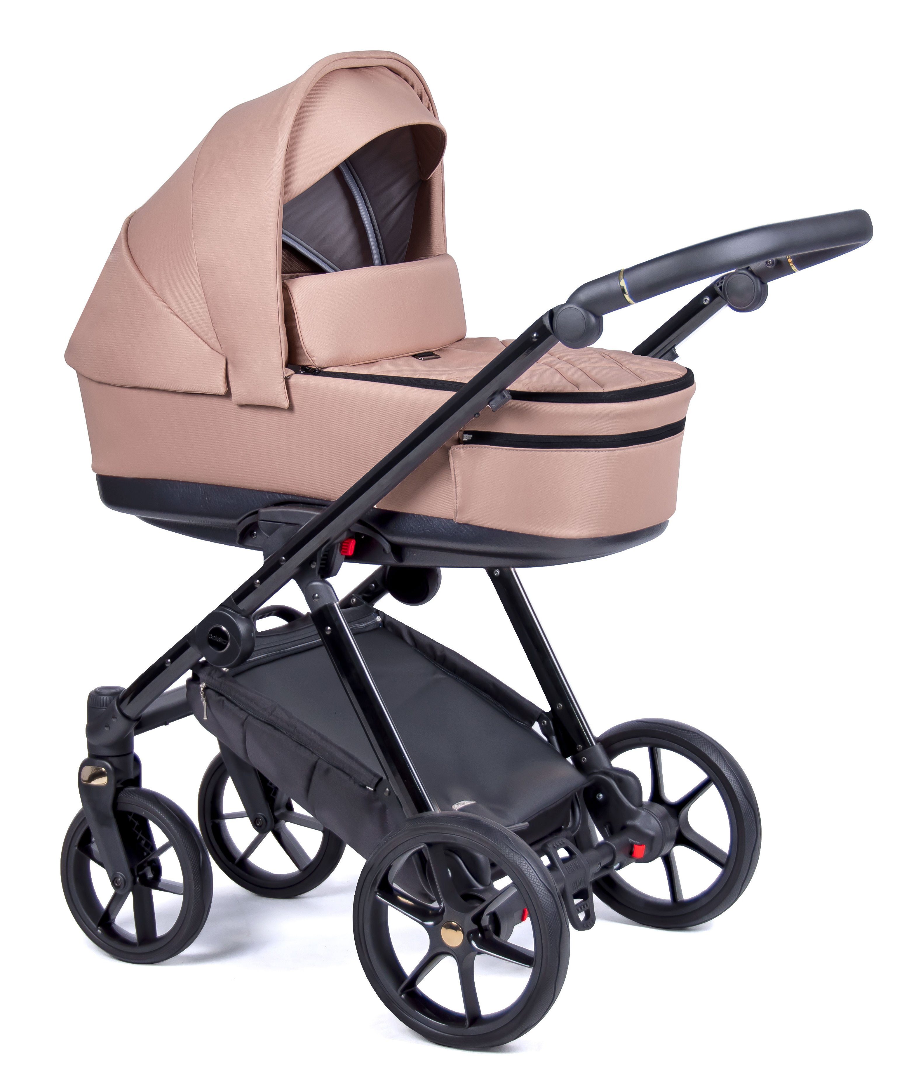 babies-on-wheels Kombi-Kinderwagen 24 in Teile - = 1 Kinderwagen-Set Designs schwarz Gestell Axxis in 2 Beige 14 