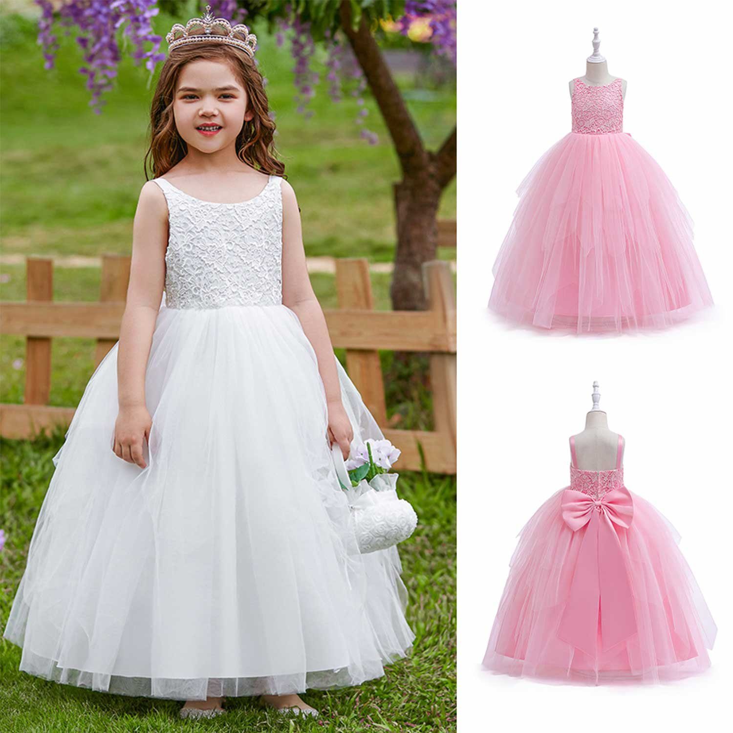 Daisred Partykleid Mädchenkleider Prinzessin Weiß Kleider Performance Kleidung