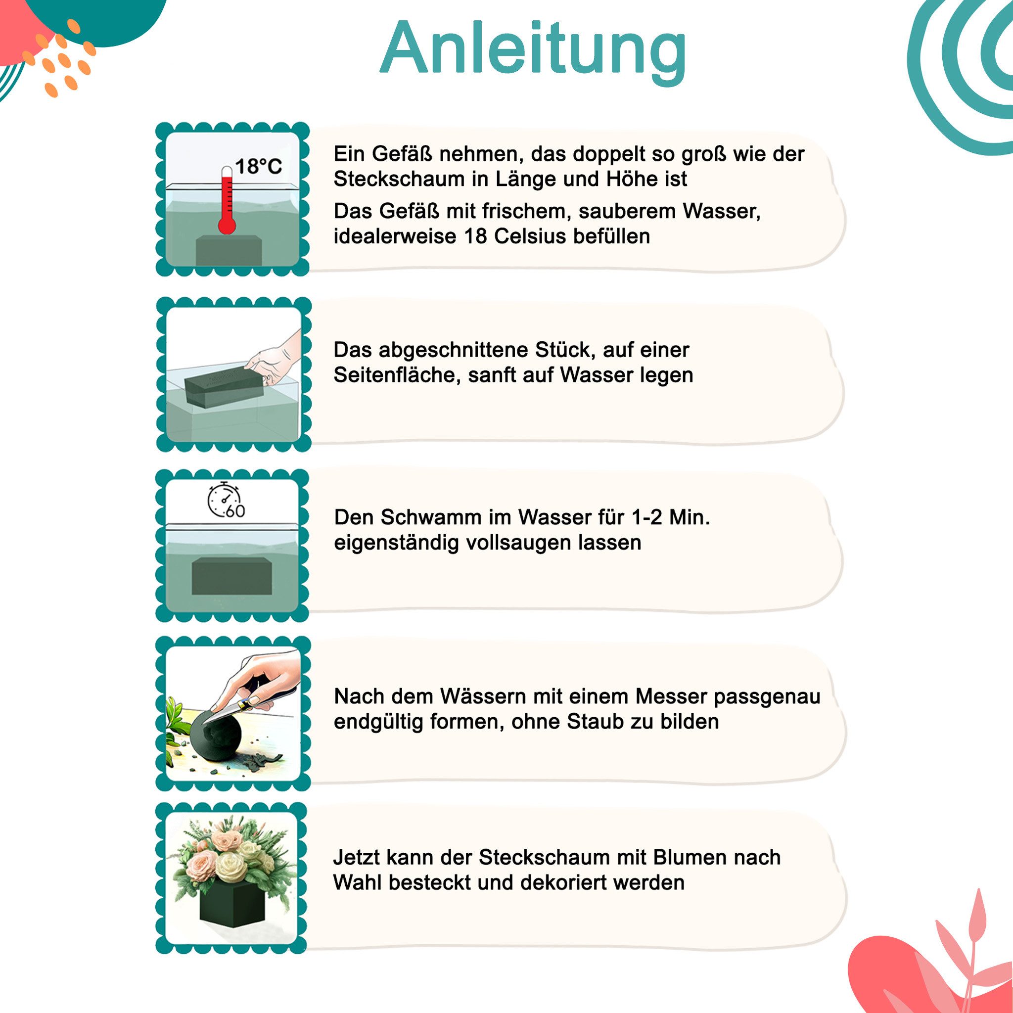 Creativery Bastelmoos, Nass Steckschaum Kugeln 12cm für Frischblumen 2er Set