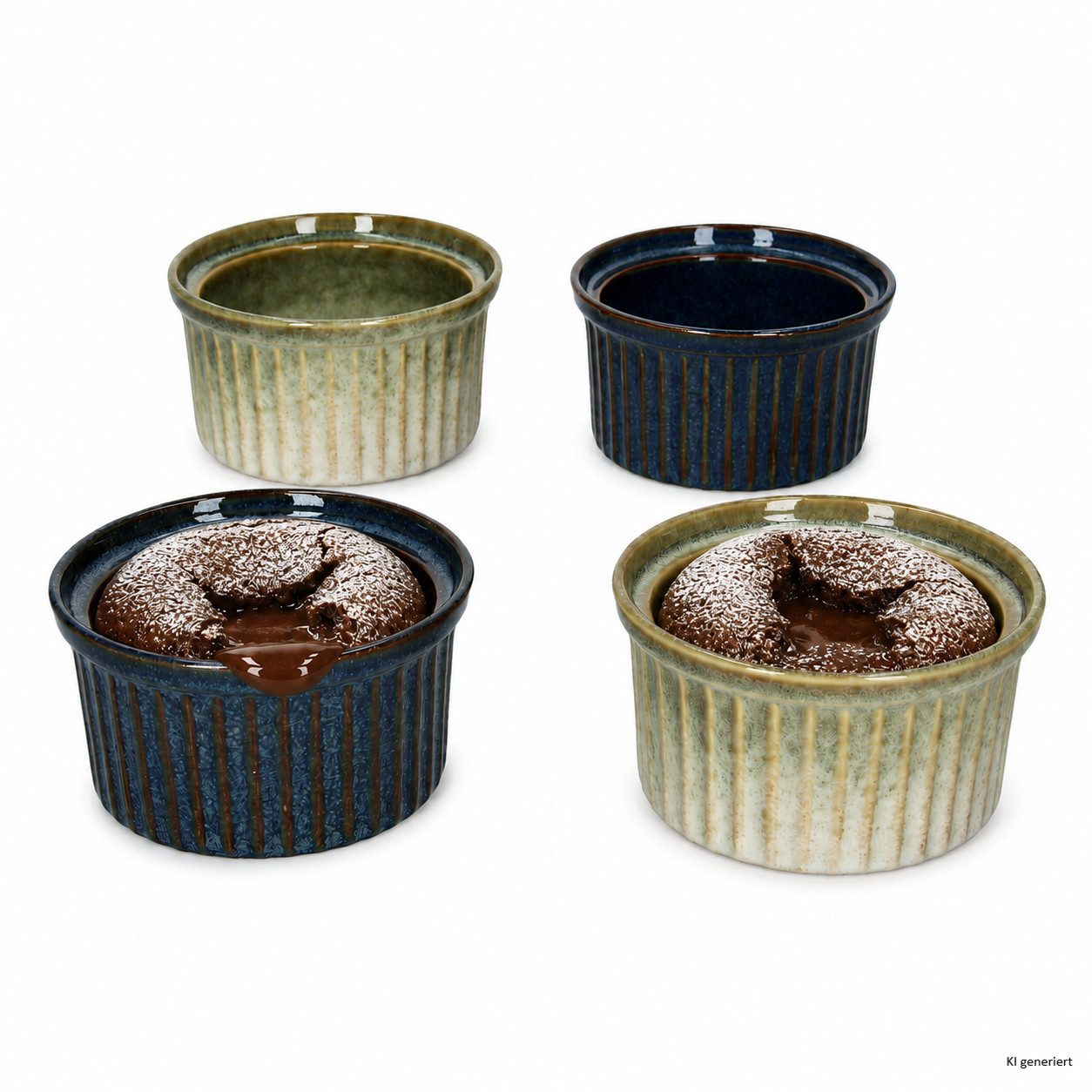 MamboCat Auflaufform 4er Set Chef Soufflé Schälchen 160ml Mint Blau Steingut Mini-Backform, Steingut
