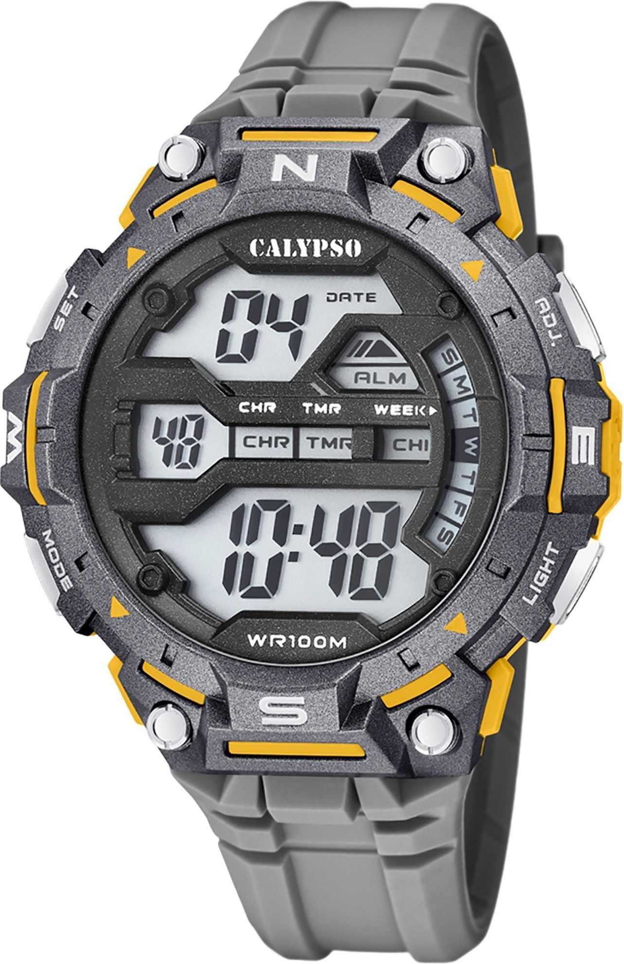 CALYPSO WATCHES Digitaluhr Calypso Herrenuhr Kunststoff grau Calypso, (Digitaluhr), Herrenuhr rund, extra groß (ca. 51mm) Kunststoffarmband, Sport-Style