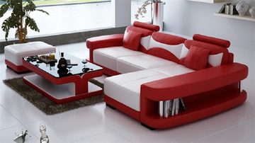 JVmoebel Ecksofa Ledersofa Ecksofa Hocker Polster LForm Couch Sofa Wohnlandschaft