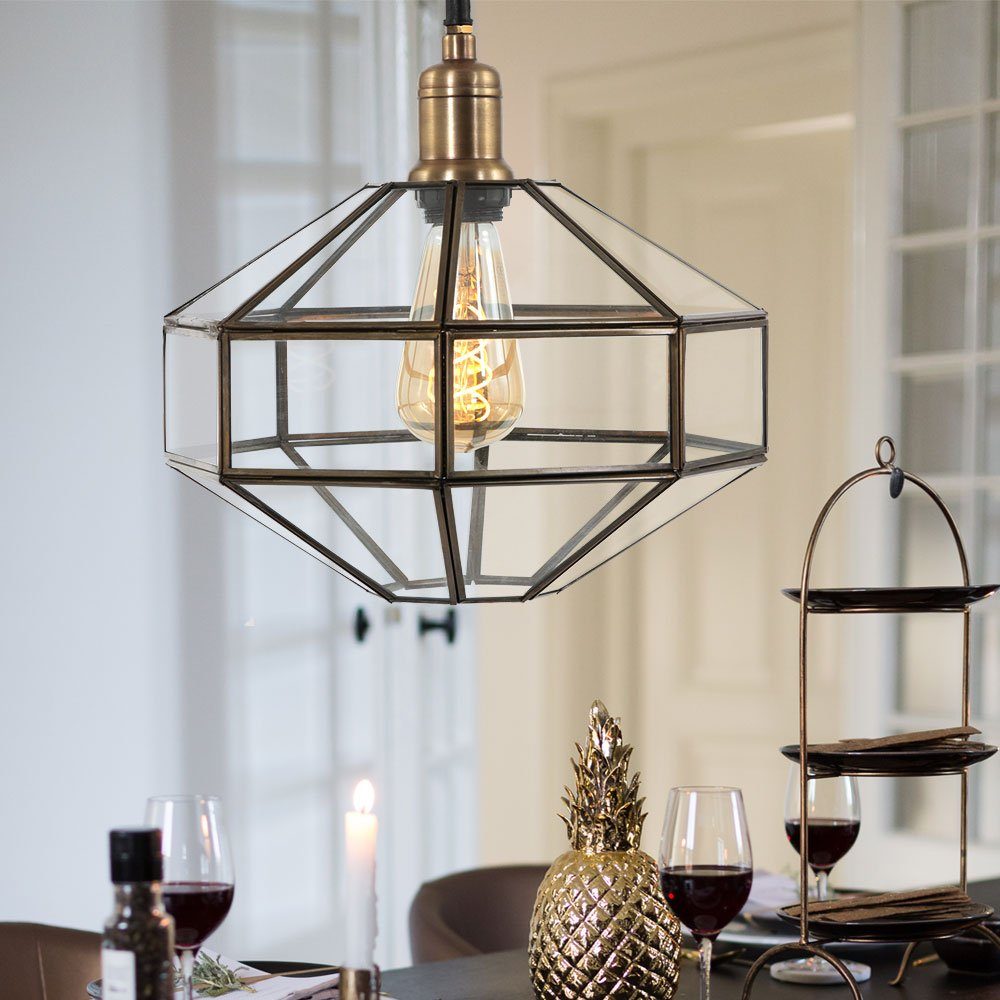 Steinhauer LIGHTING Hängeleuchte, Leuchtmittel nicht inklusive, Pendelleuchte Esstischlampe Retro Glasschirm bronze Höhenverstellbar