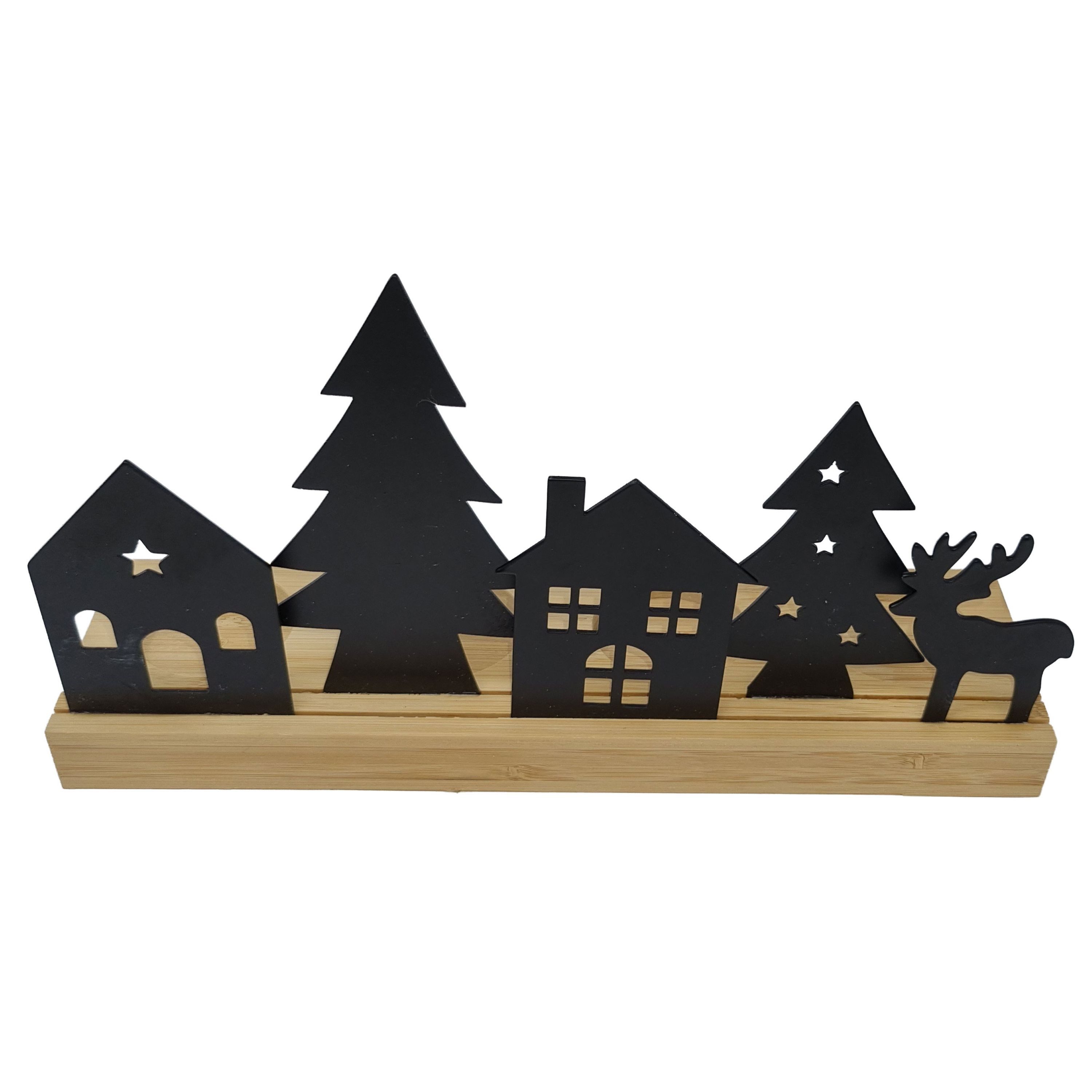 Teelichthalter Teelichthalter / Häuser,Tannen,Rentier Silhouette/ 17 cm