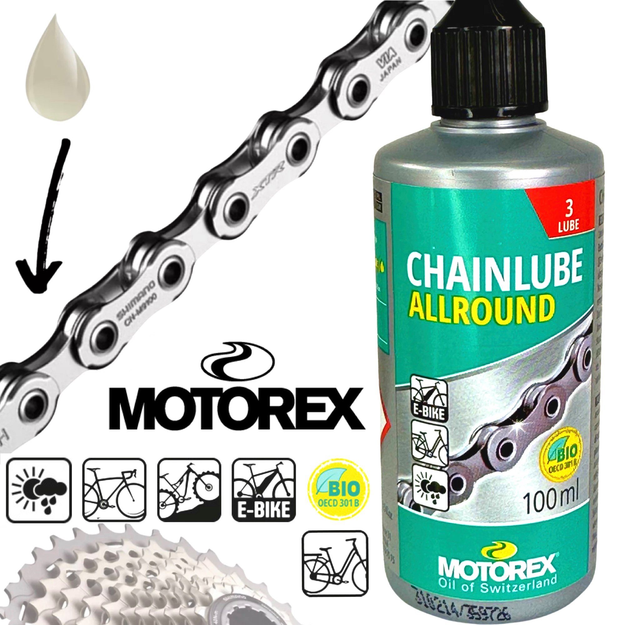 Motorex Fahrrad-Montageständer Motorex Fahrrad MTB Road Ebike Kettenöl Allround Allwetter100ml