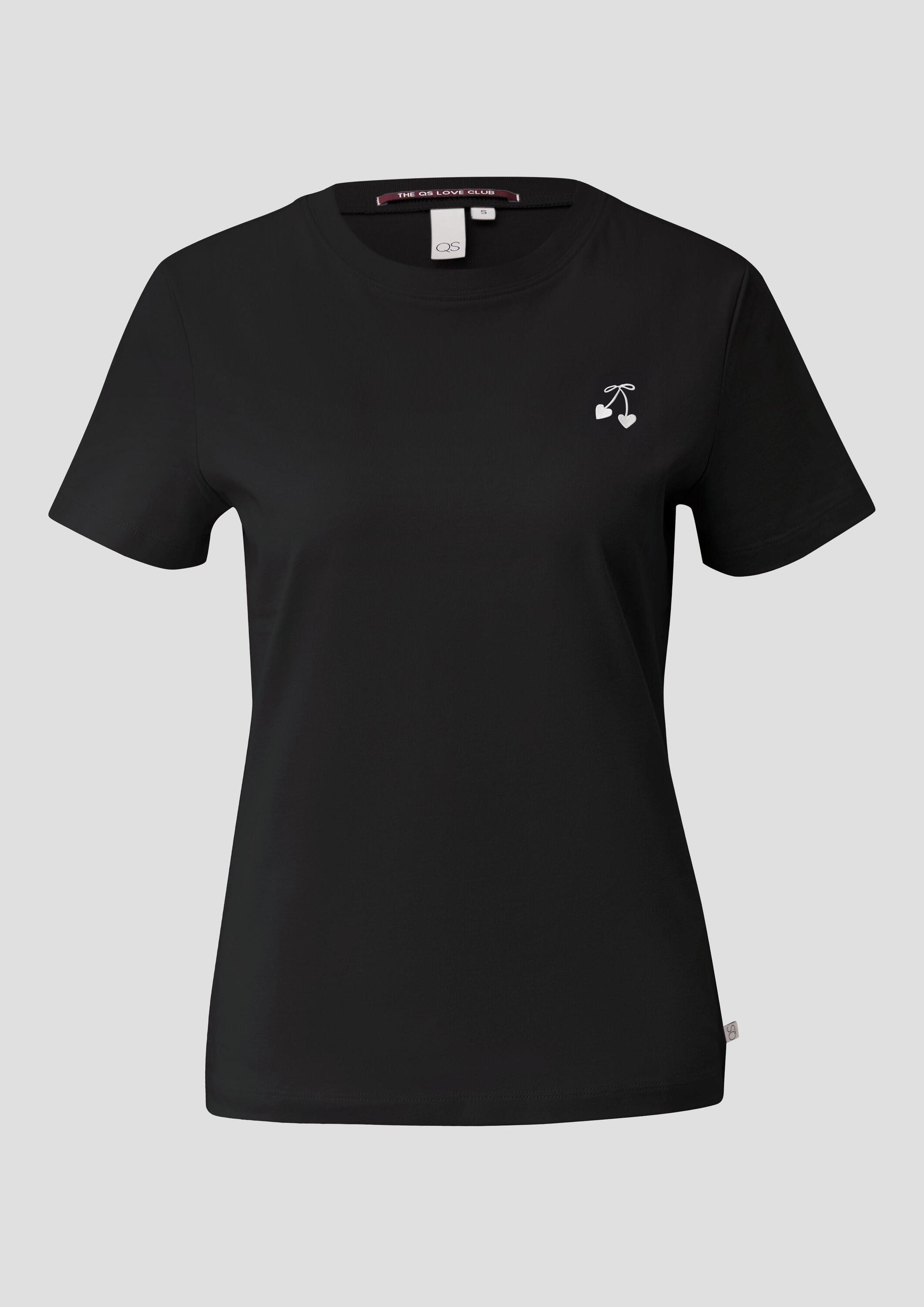 QS Kurzarmshirt T-Shirt Bauwollshirt mit Stickerei