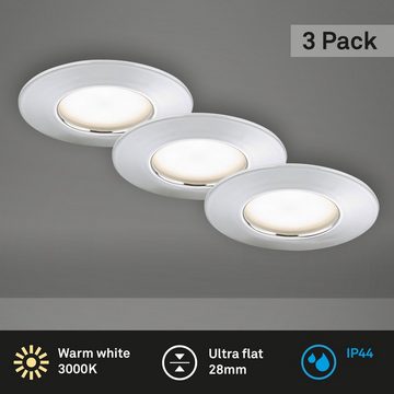 Briloner Leuchten LED Einbauleuchte 7204-038, LED fest verbaut, Warmweiß, 3er Set, ultraflach, IP44, chrom, 7,5 cm