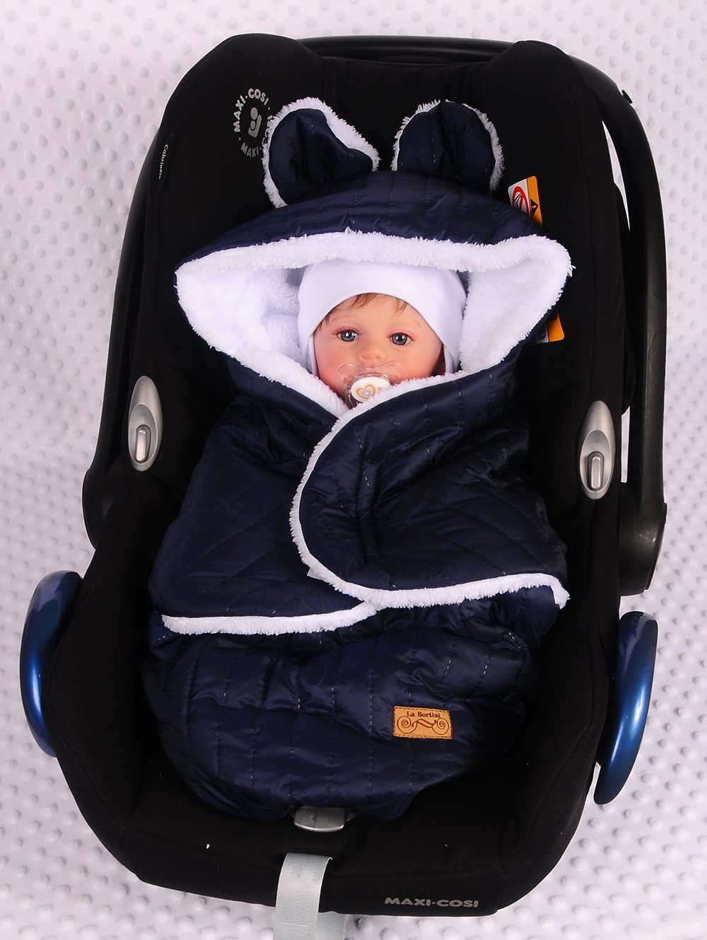 Einschlagdecke Einschlagdecke für Babyschale Autositz Baby Decke, La  Bortini, warm gefüllt, weich gefuttert, mit Klettverschluss, Universal
