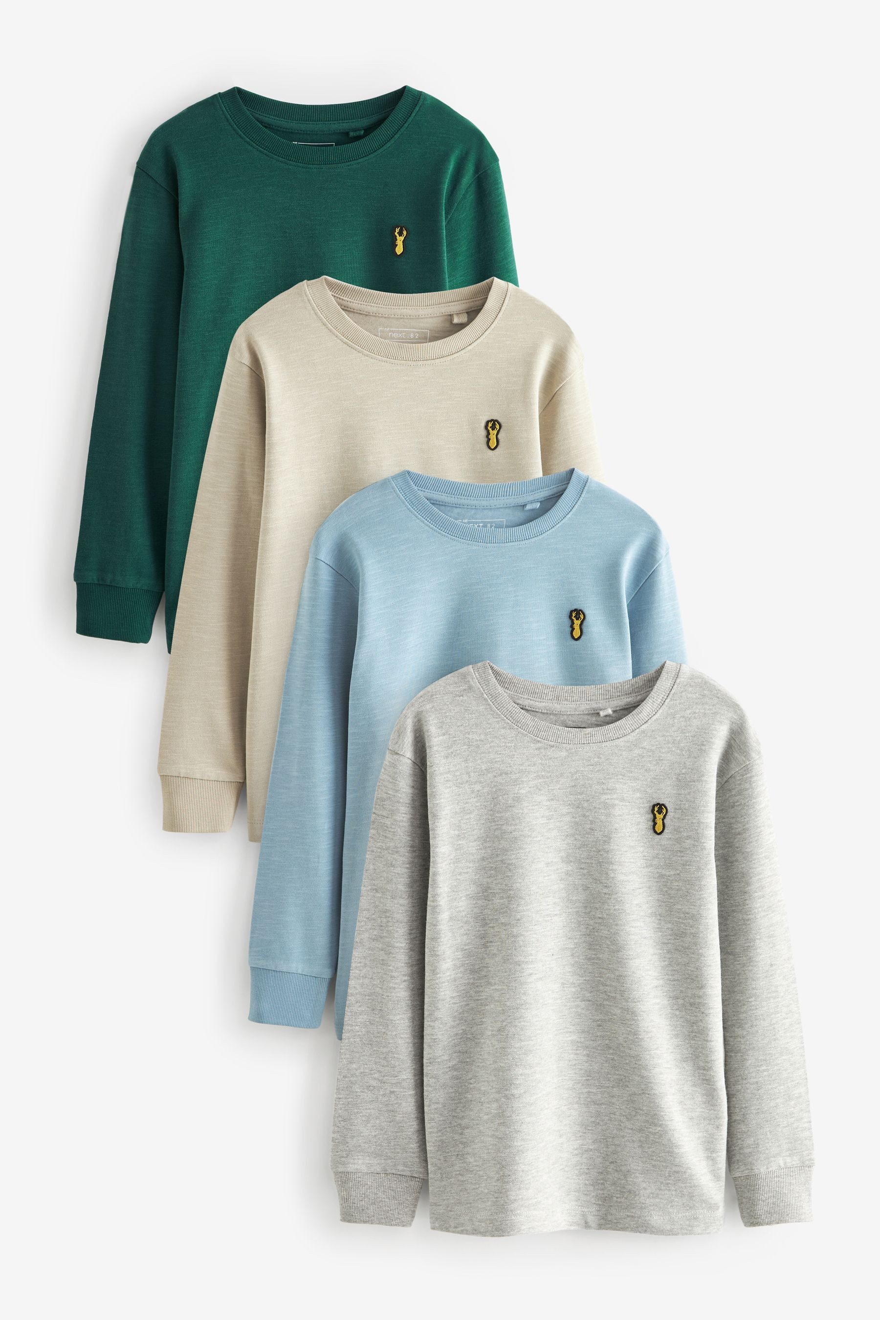Langarmshirt 4 x Langarmshirts mit Hirschstickerei