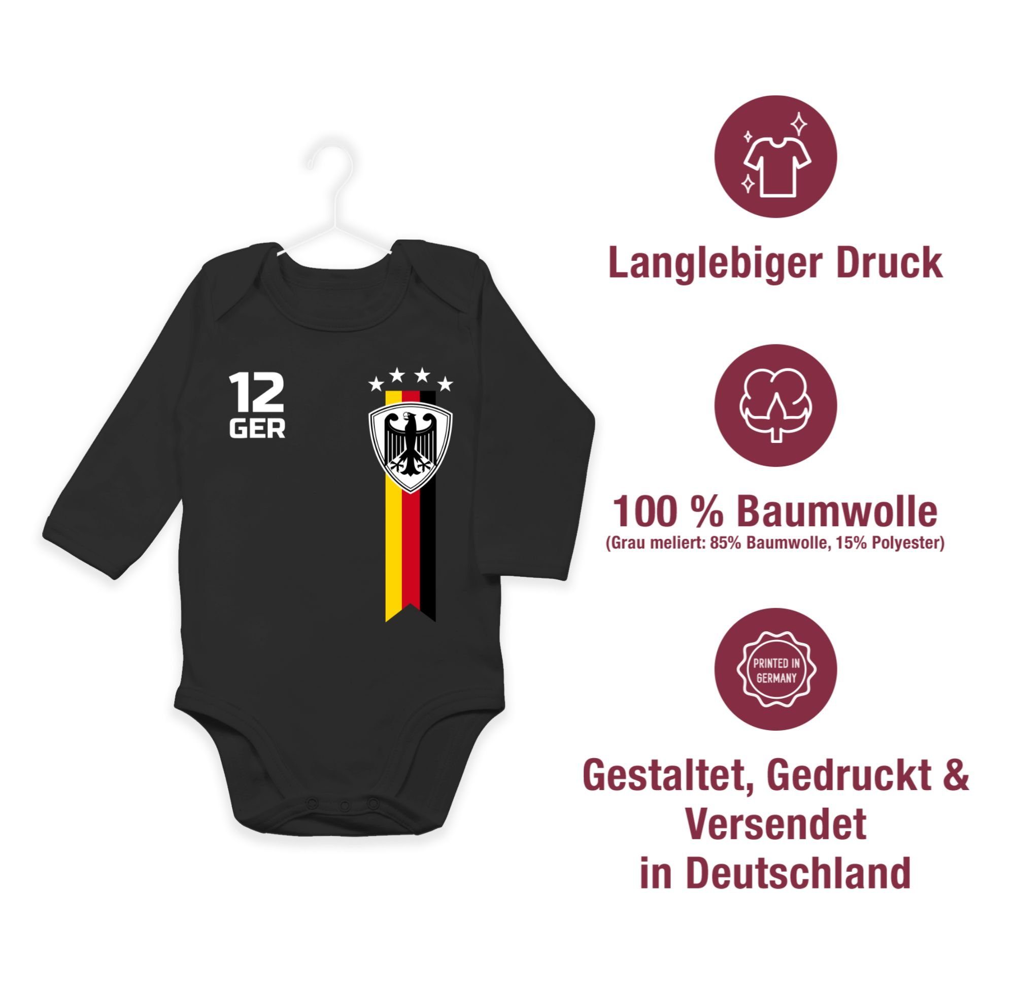 Shirtracer 2024 WM Fussball Schwarz 1 Fan Shirtbody Baby Deutschland EM