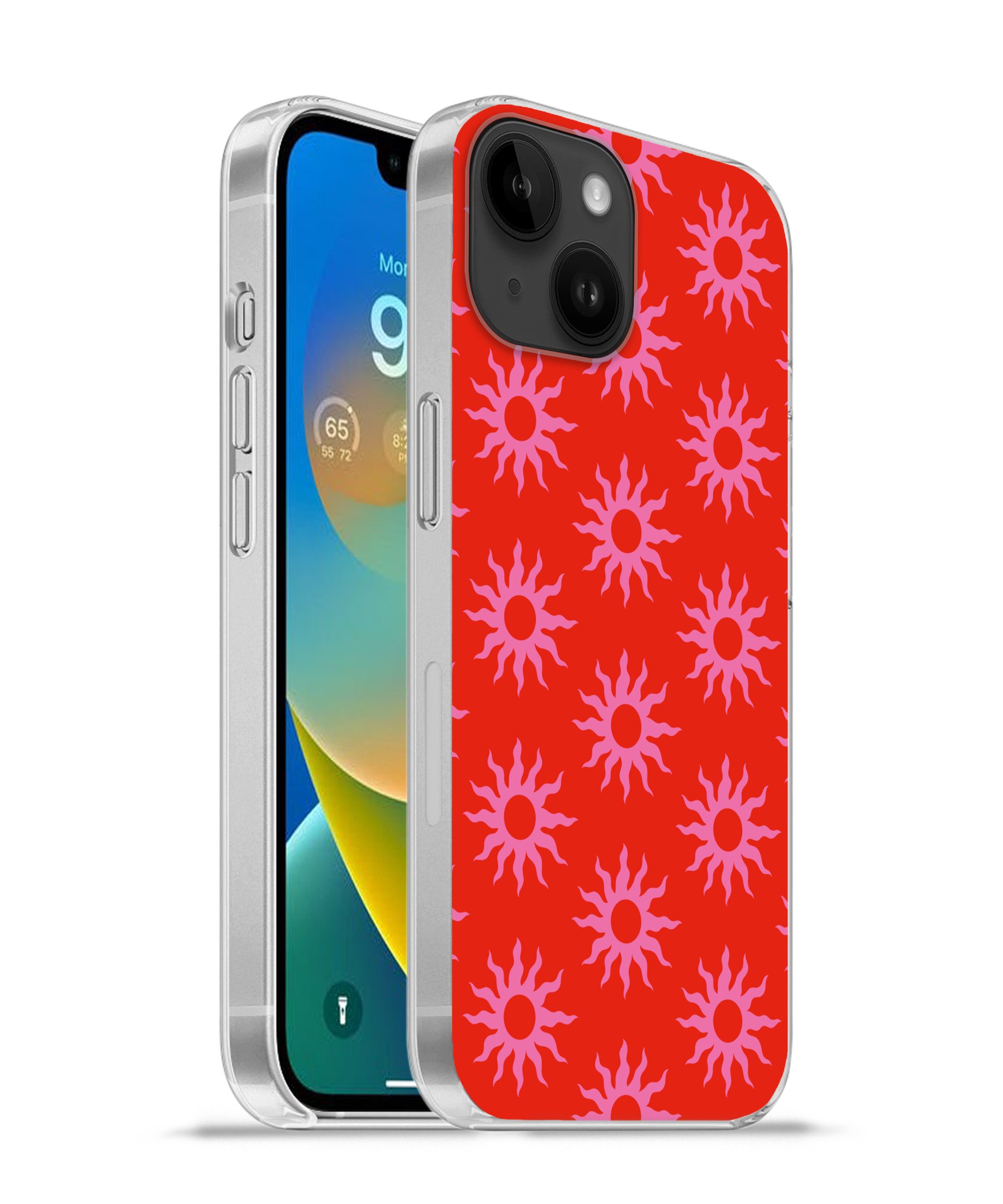 MuchoWow Handyhülle für Apple iPhone 14 Sonnen - Rot - Rosa - Muster - Sommer, Smartphone-Bumper, Print, Handy Schutzhülle Dünn