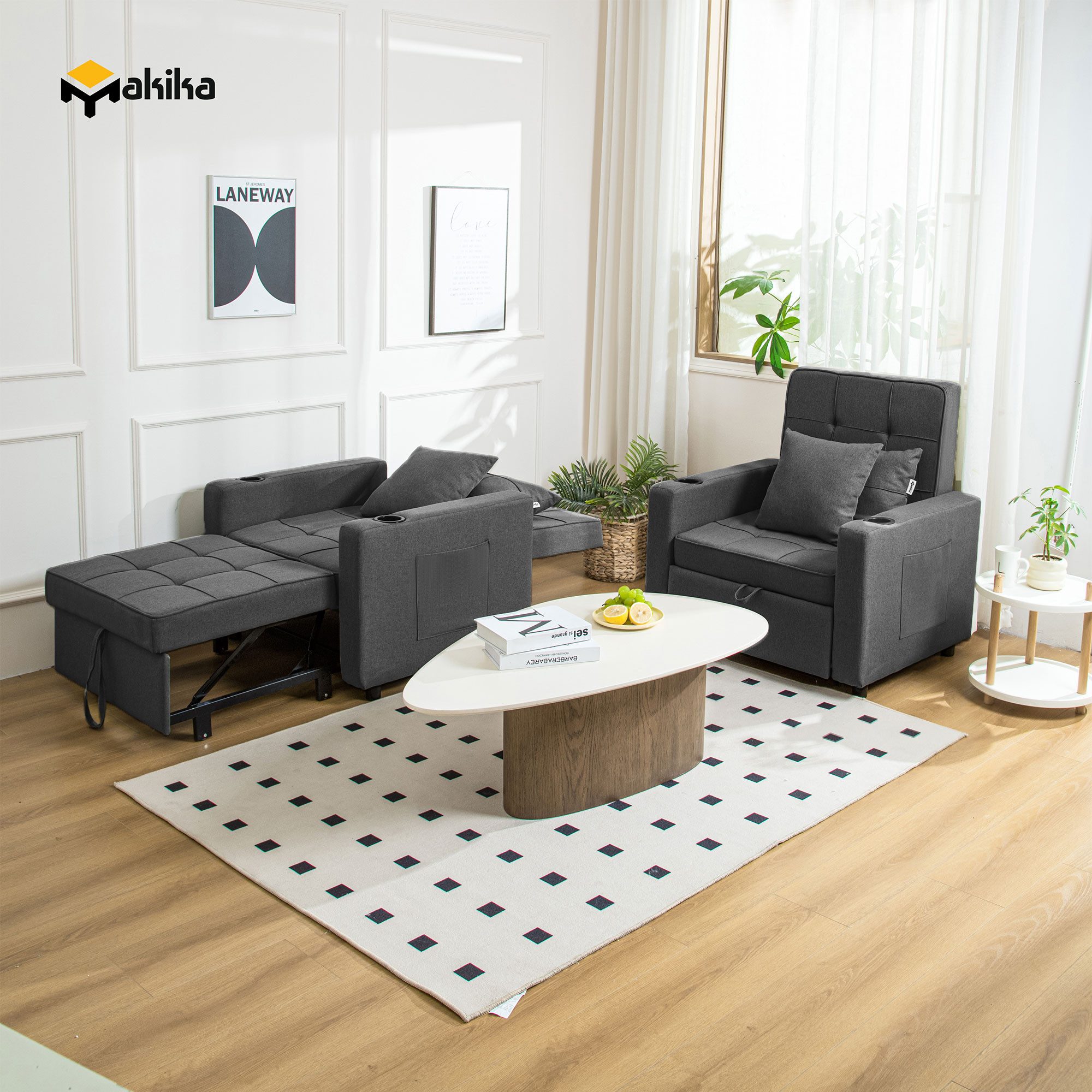Makika Relaxliege Schlafsessel Schlafsofa Couch Tommy klappbar in Dunkelgra günstig online kaufen