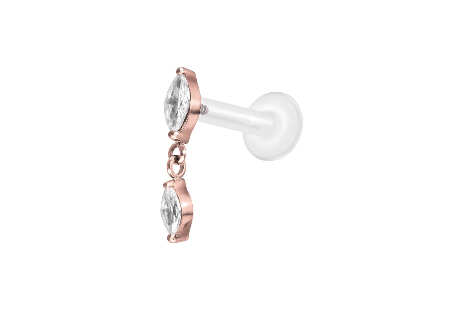 Piercing-Set PTFE Labret mit Innengewinde + Titan-Aufsatz 2 KRISTALLTROPFEN