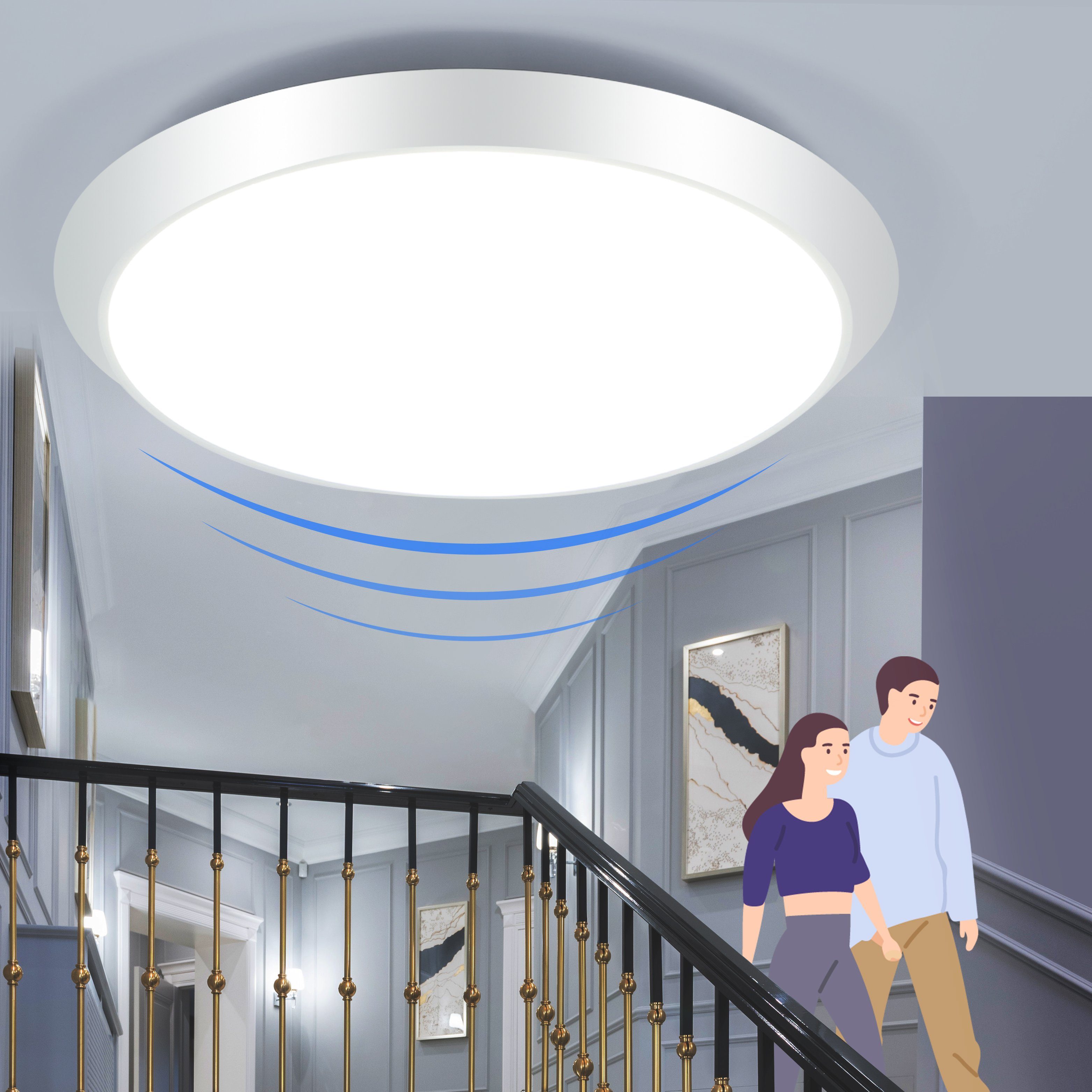 LED ALU Decken Lampe Treppen Haus Bewegungs Melder Dielen Strahler Leuchte weiß 