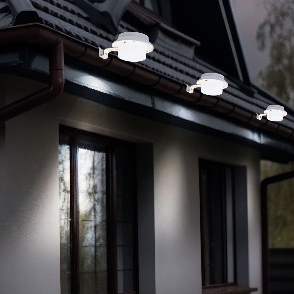 etc-shop LED Außen-Wandleuchte, weiß verbaut, Außenleuchte LED Wandlampe Zaunlampe Klemme LED-Leuchtmittel Warmweiß, fest 2x Dachrinnenleuchte