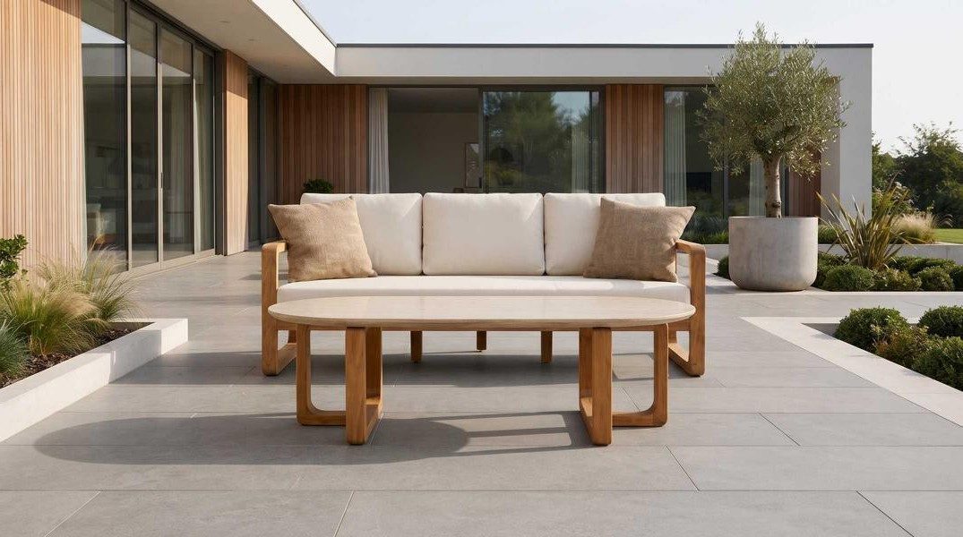Xlmoebel Gartenlounge-Set Modernes 3-Sitzer Gartensofa Beige mit Couchtisch Terrasse, (Sofa-Set, 1-tlg., 1-tlg)