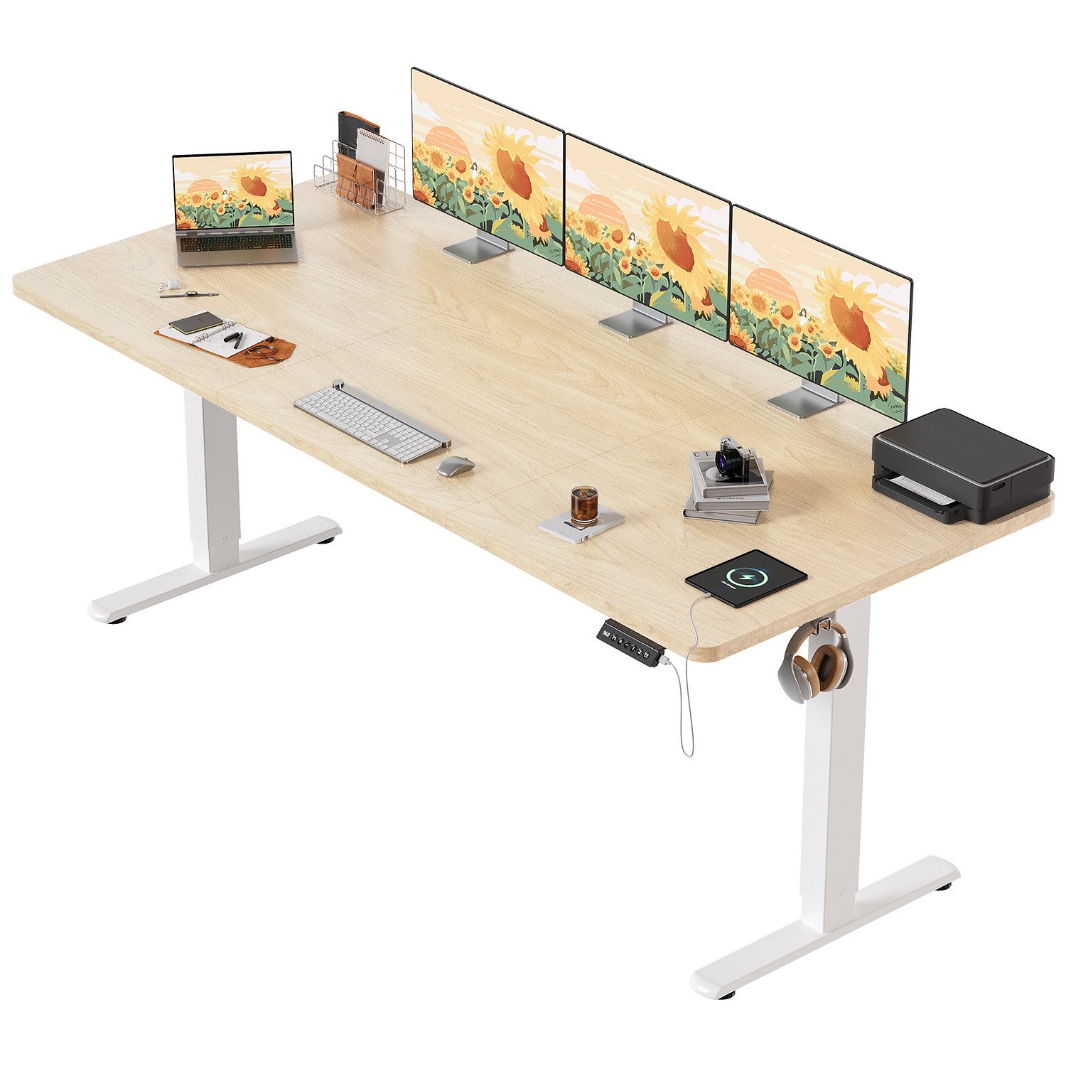 HOMALL Schreibtisch Schreibtisch Höhenverstellbarer mit Gedächtnis und Sitzerinnerung (2-lagige Hohenverstellung mit sitzender Erinnerungsfunktion und USB-Ladeanschluss)