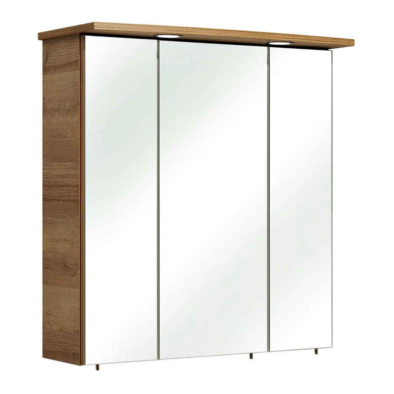 Lomadox Spiegelschrank RECIFE-66 Badezimmer in Riviera Eiche quer Nb, inkl. LED - B/H/T: 65/72/20cm