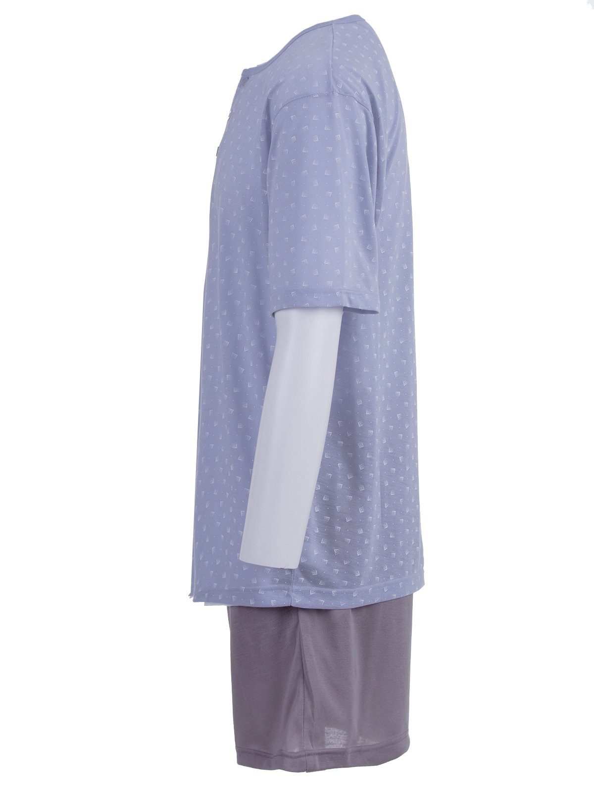Lucky Schlafanzug Pyjama Set Shorty Rechteck Knöpfe grau 