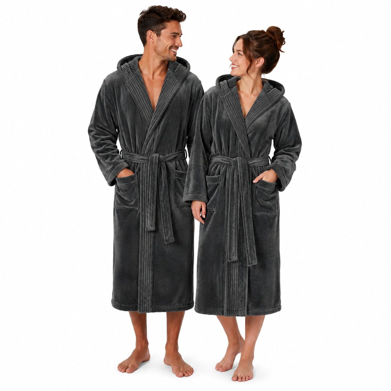OTTO home Unisex-Bademantel Miia, ideal für Sauna, Spa & im Urlaub, Langform, Microfaser, Kapuze, Gürtel, weich und kuschelig, plüsch, für Damen und Herren, S-XL